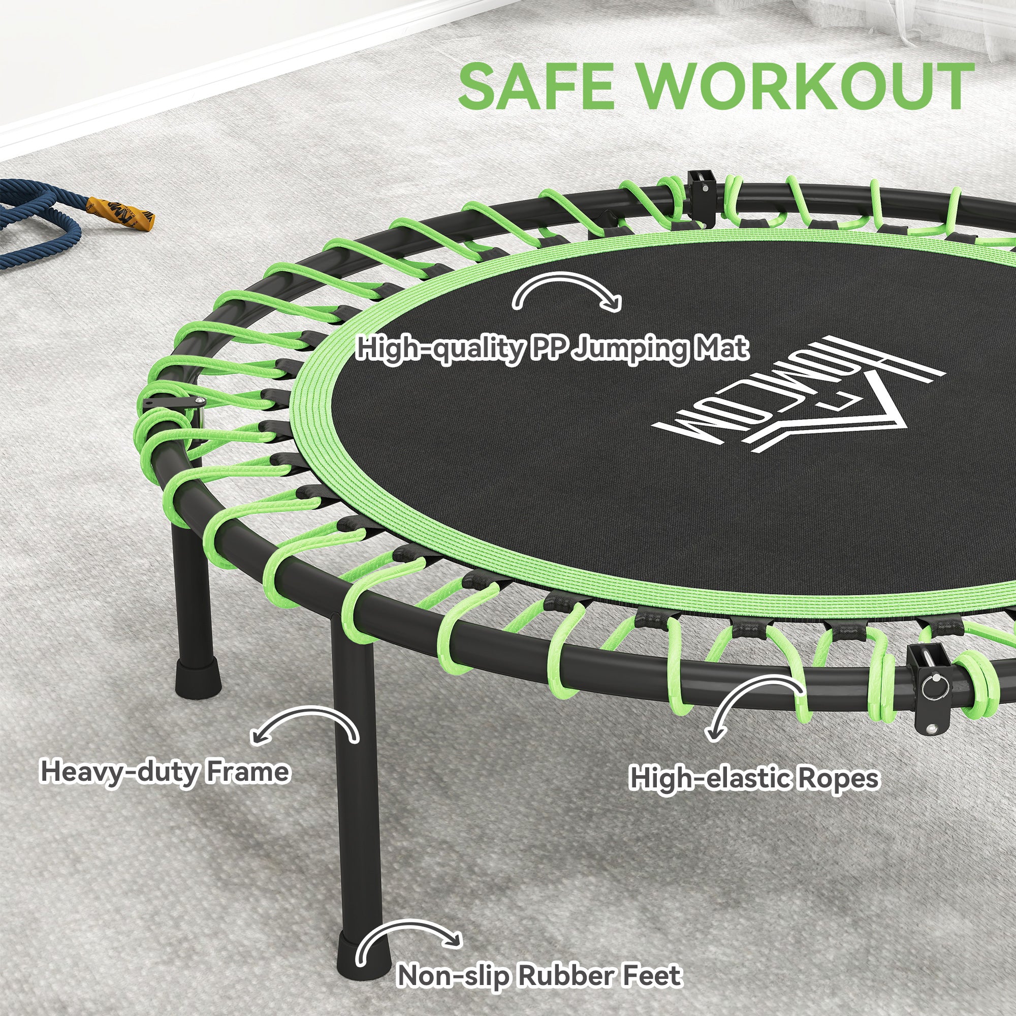 HOMCOM Mini Round Trampoline with Adjustable Handle - Green