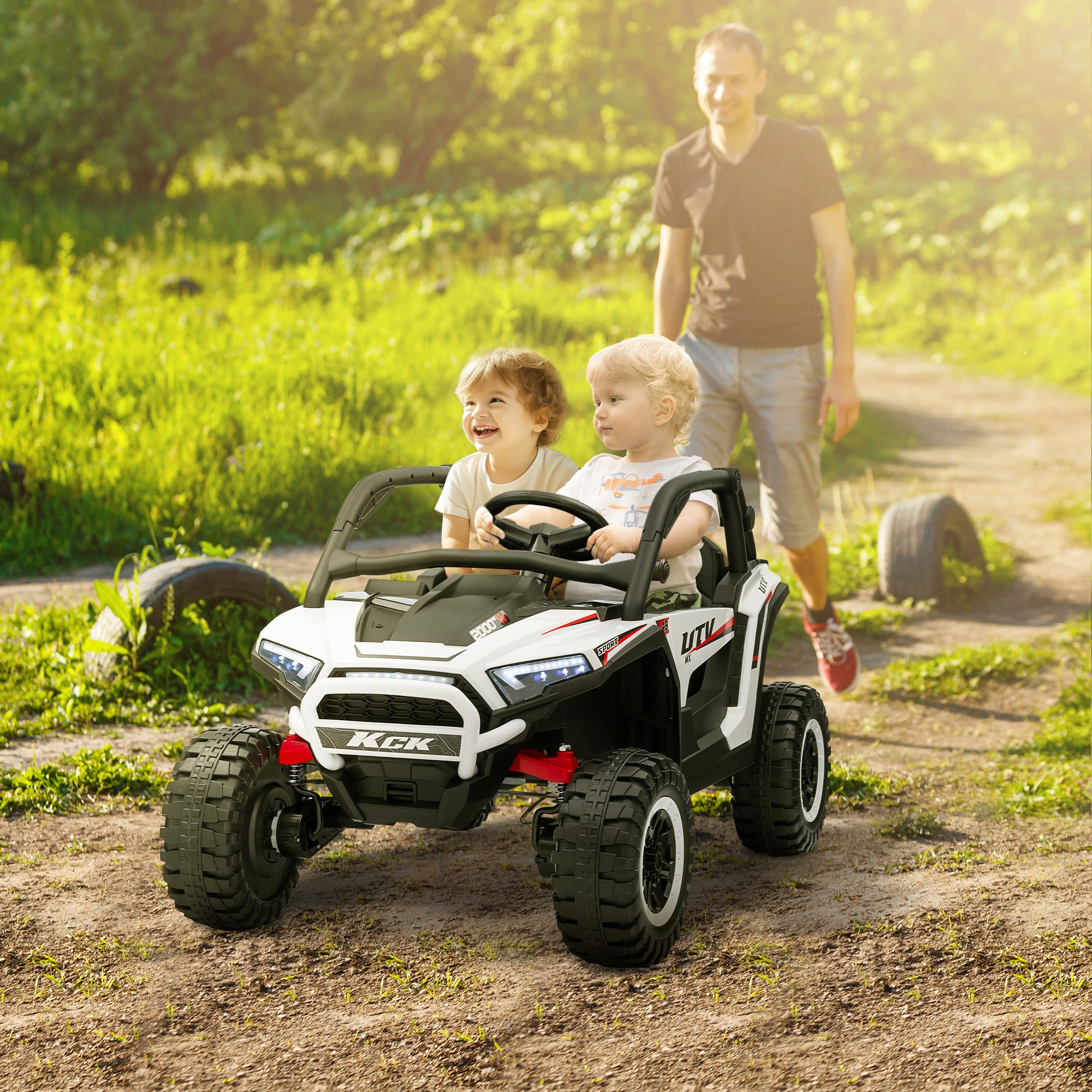 AIYAPLAY 2 Seater 24V 7AH Ride on Truck, Battery Powered Electric Ride On Car w/ Remote, Suspension, 3 Speeds, White