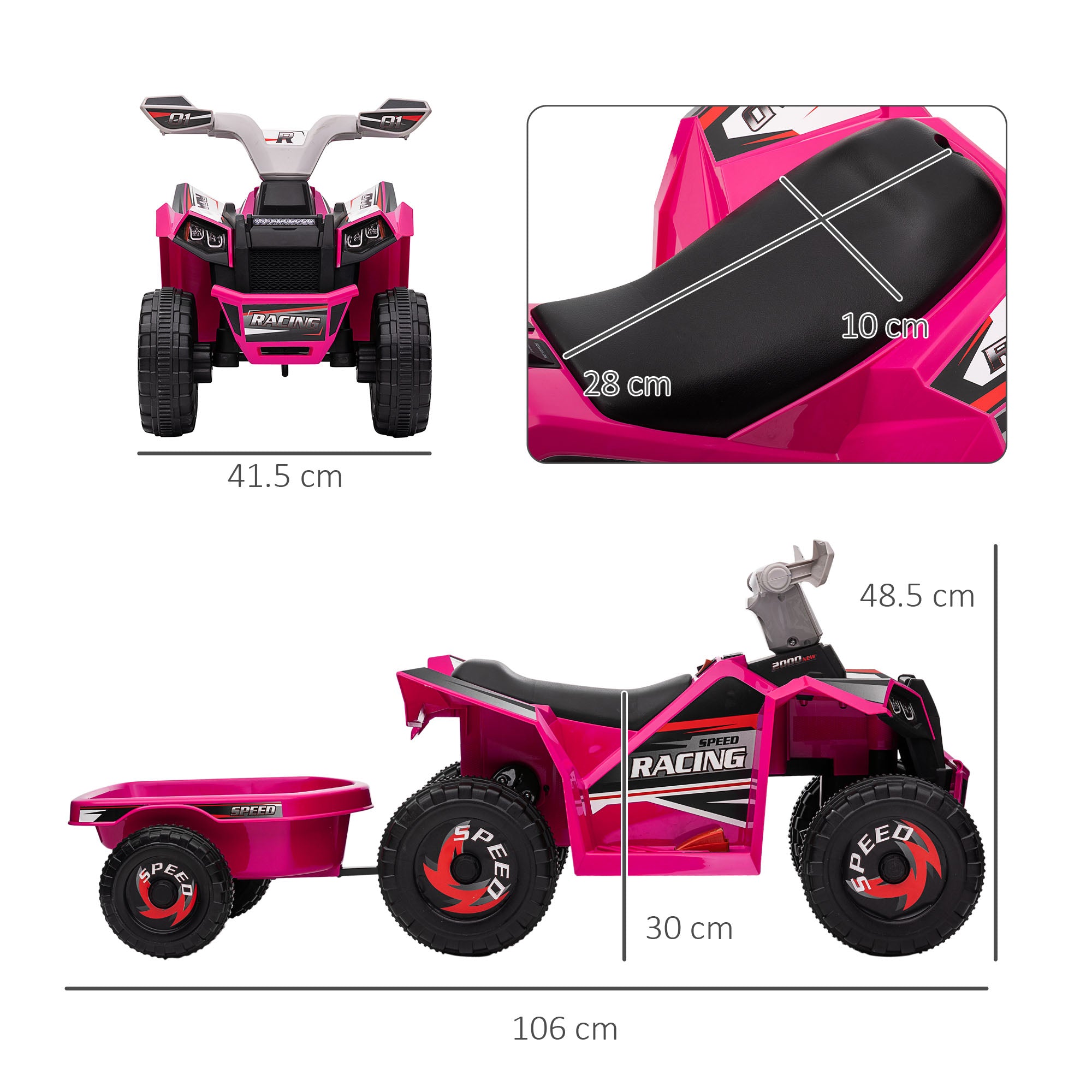 HOMCOM 6V Kids Quad Bike with Trailer - Blue