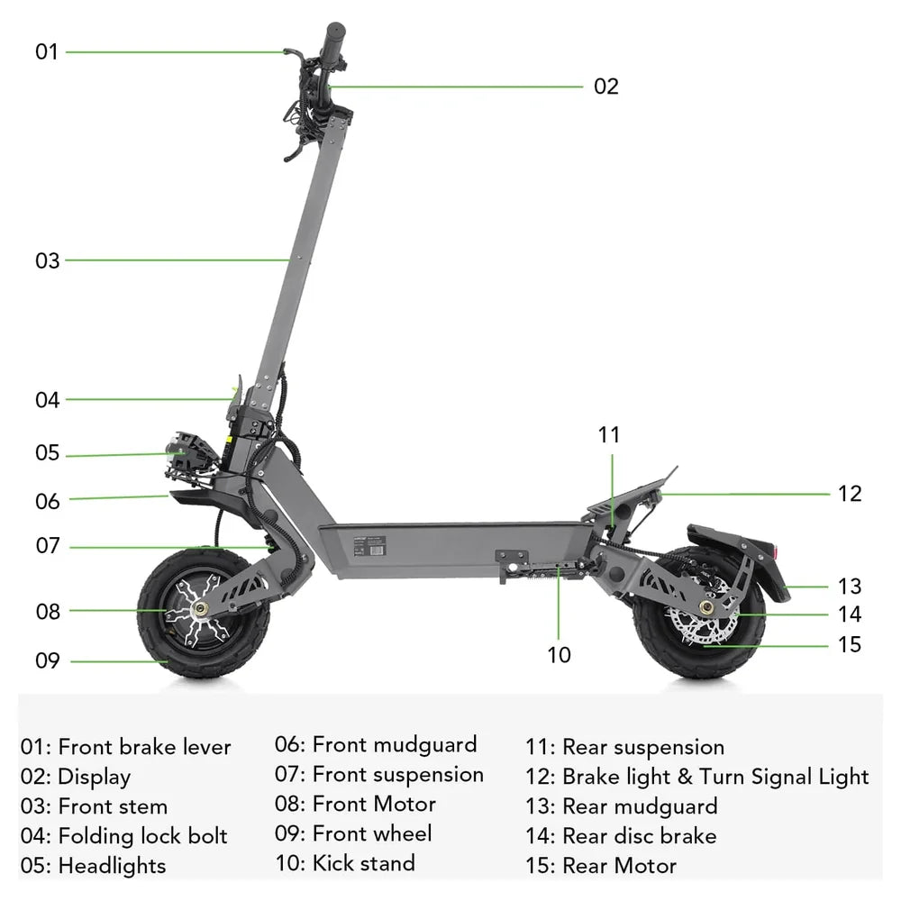 VIPCOO VS9 Dual Motor Electric Scooter dimensions