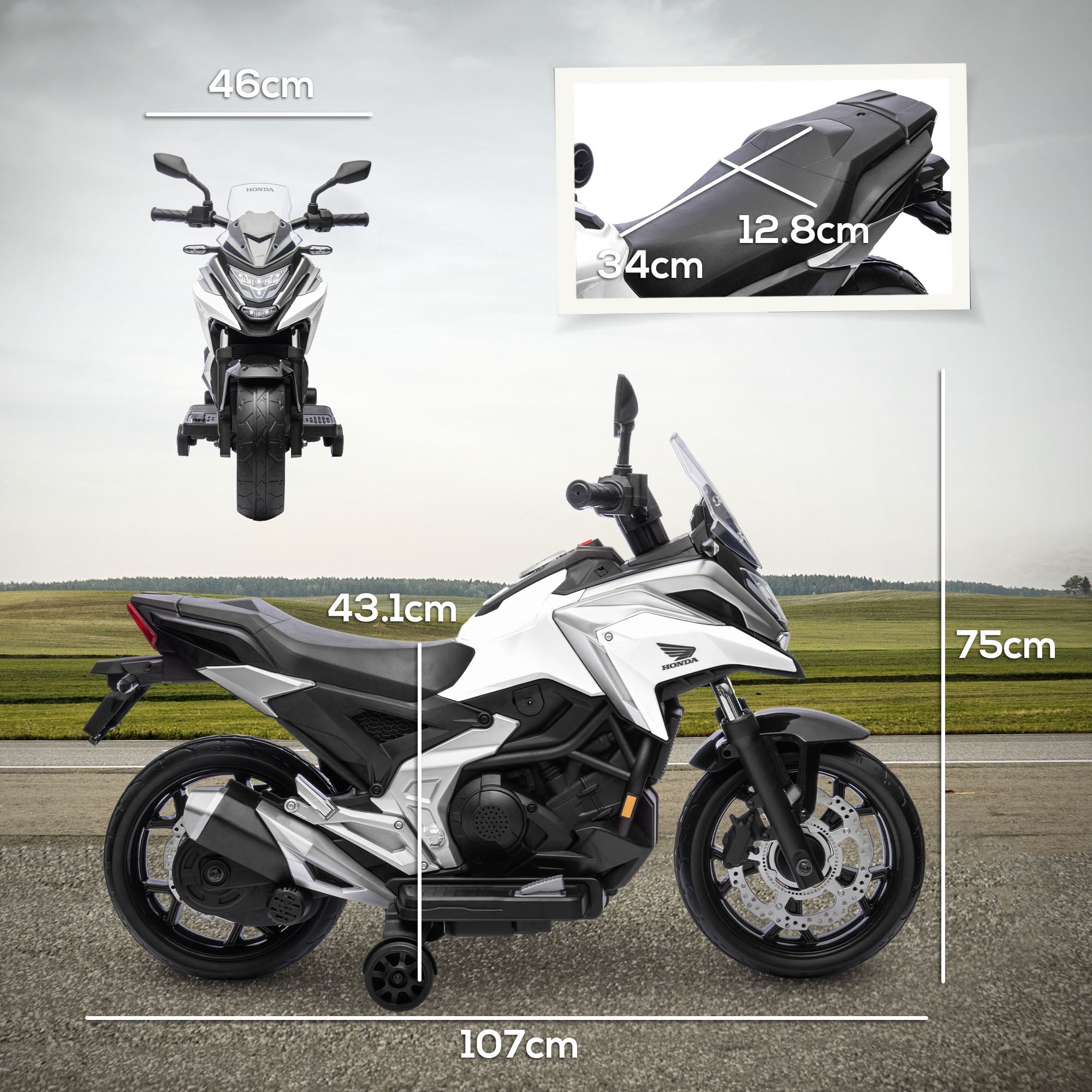 AIYAPLAY Honda 12V Kids Electric Motorbike - White