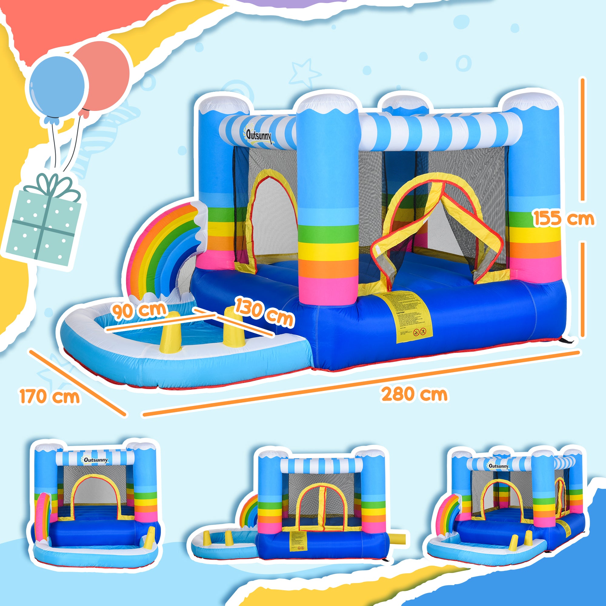 Outsunny Kids Bouncy Castle with Pool & Climbing Wall