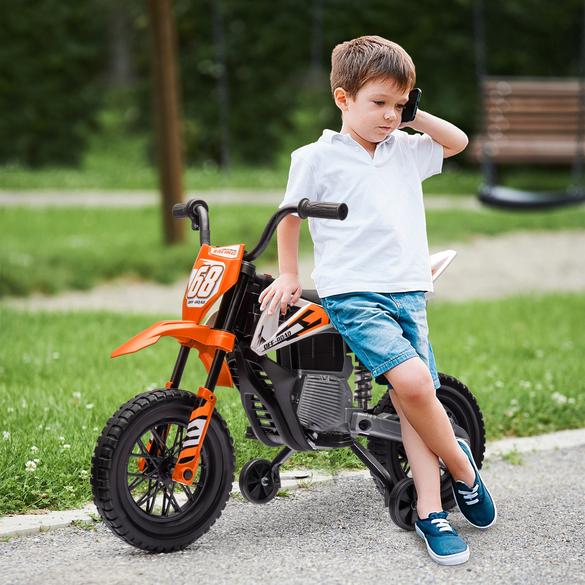 AIYAPLAY 12V Kids Electric Motorbike with Training Wheels
