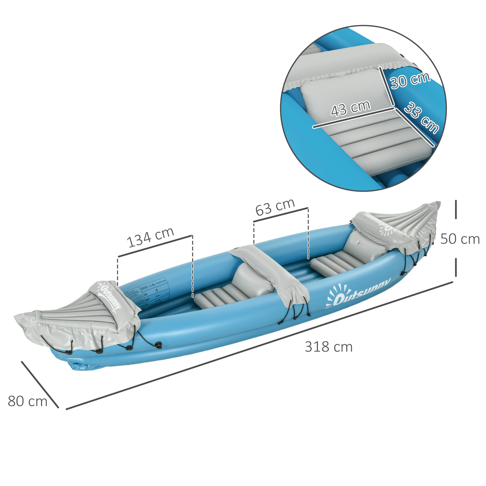 Outsunny Inflatable Kayak 2-Person Inflatable Canoe Boat Set with Air Pump, Aluminium Oars, Blue, 330 x 105 x 50 cm
