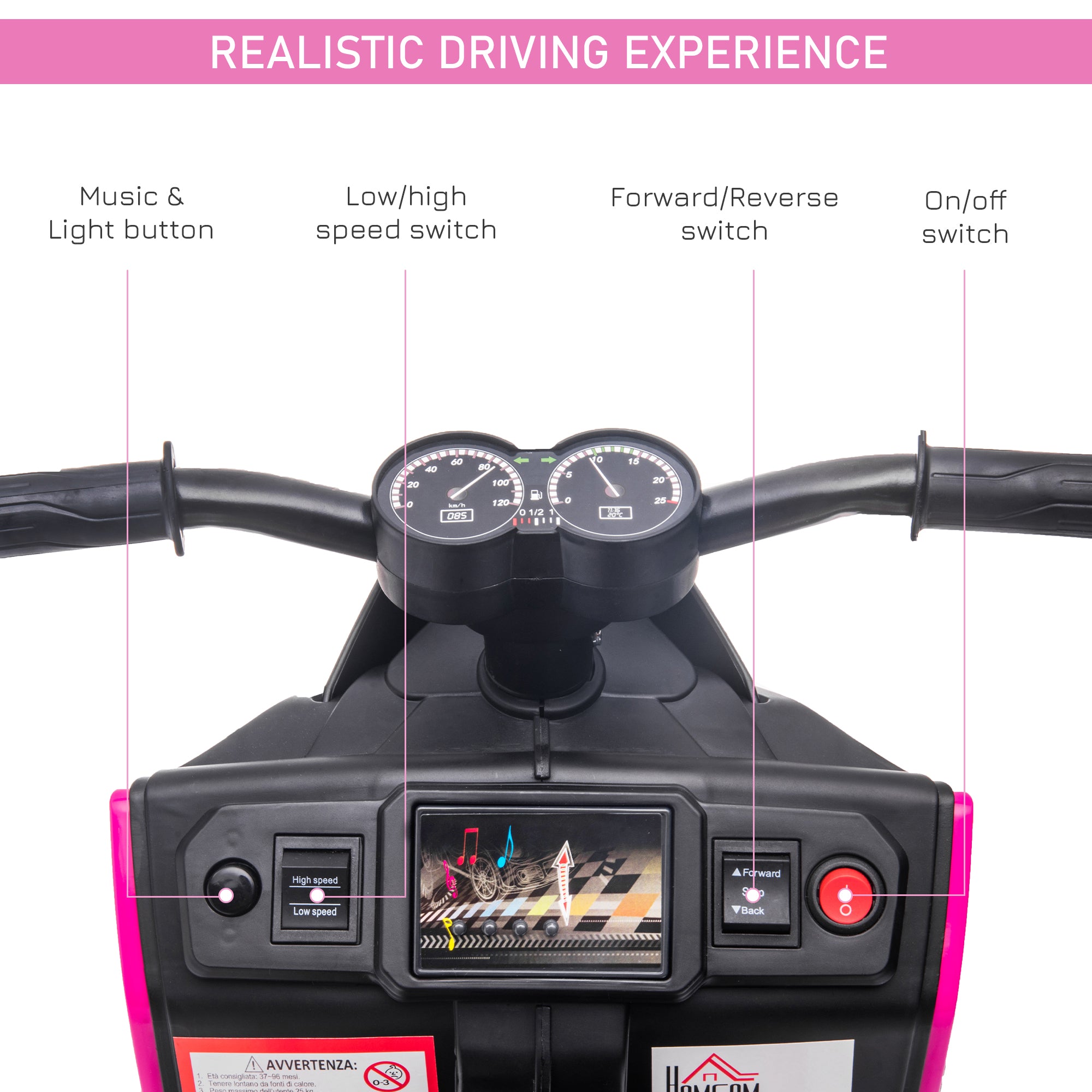 HOMCOM 6V Kids Electric Motorbike - Pink