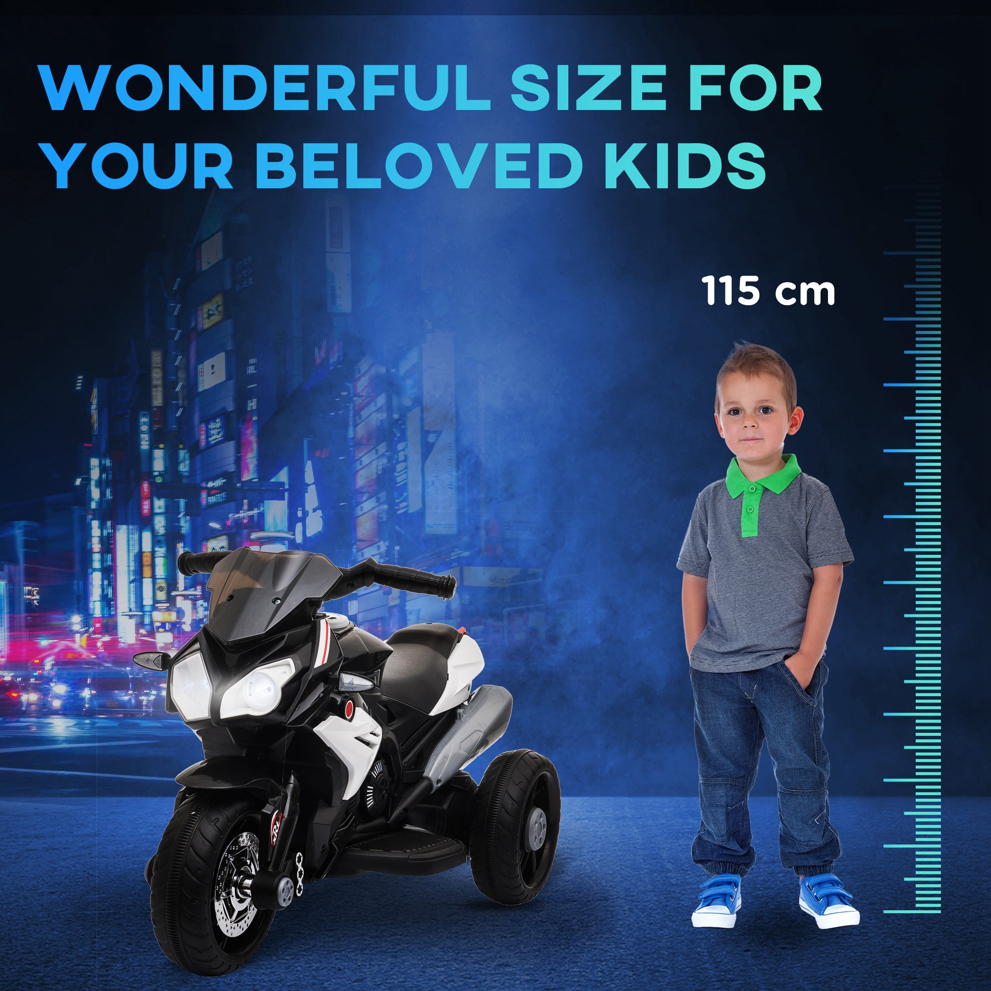 HOMCOM Kids Three-Wheel Electric Motorbike - Black
