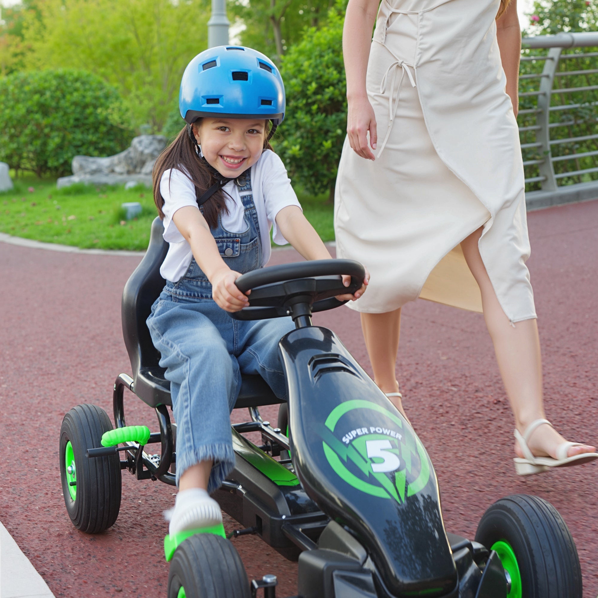 HOMCOM Kids Go Kart Adjustable Seat Inflatable Tyres