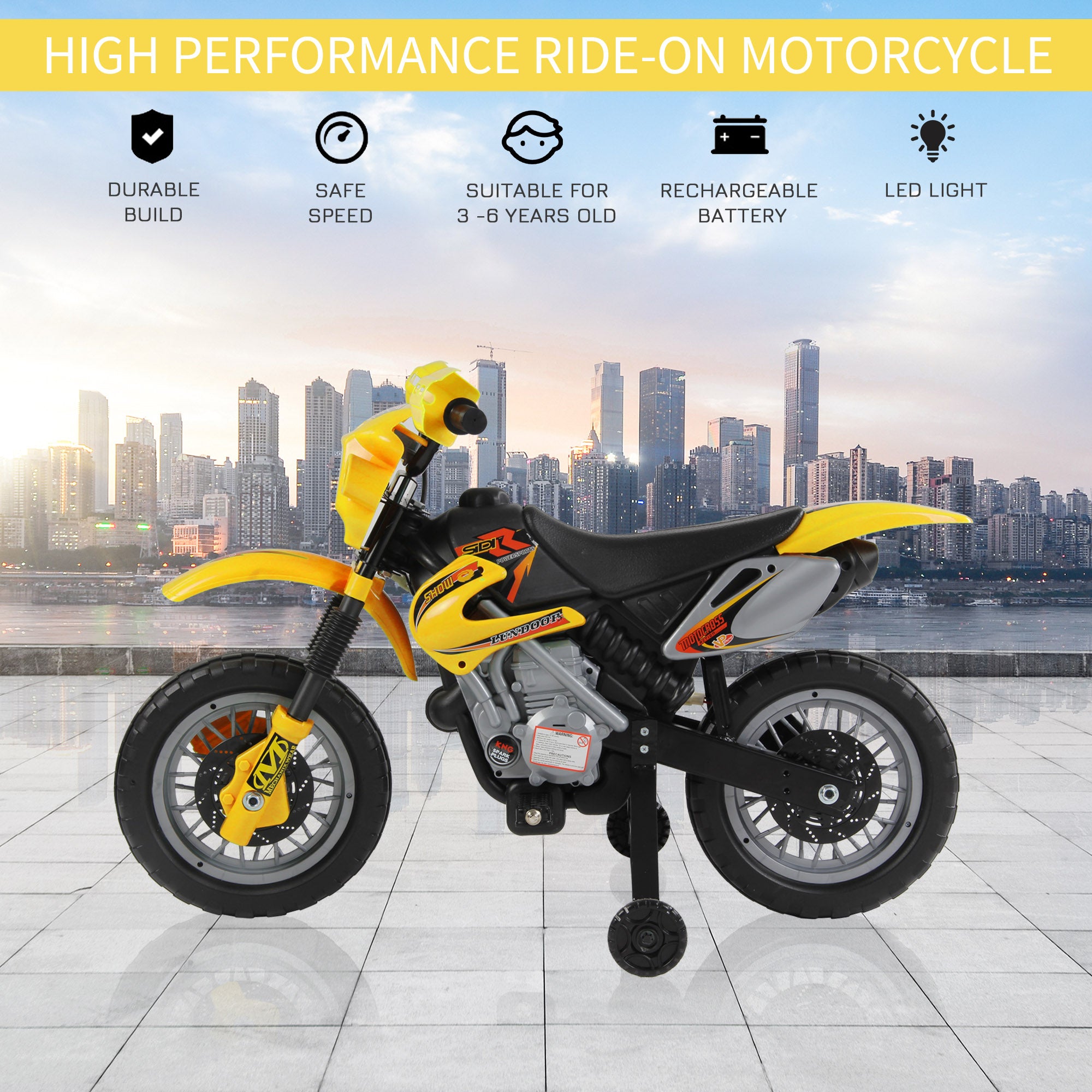 HOMCOM Kids Electric Ride-On Motorbike - Yellow