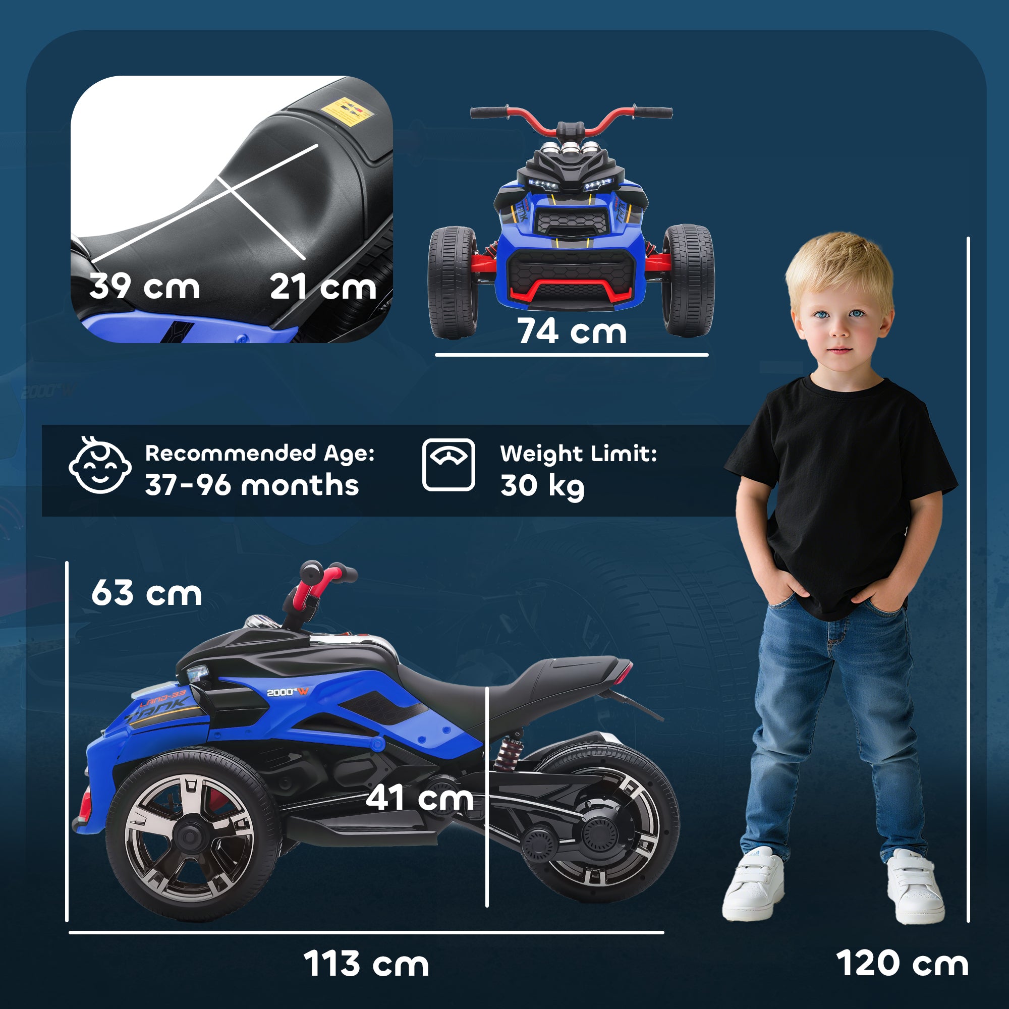 AIYAPLAY 12V Three-Wheel Kids Electric Car - Black