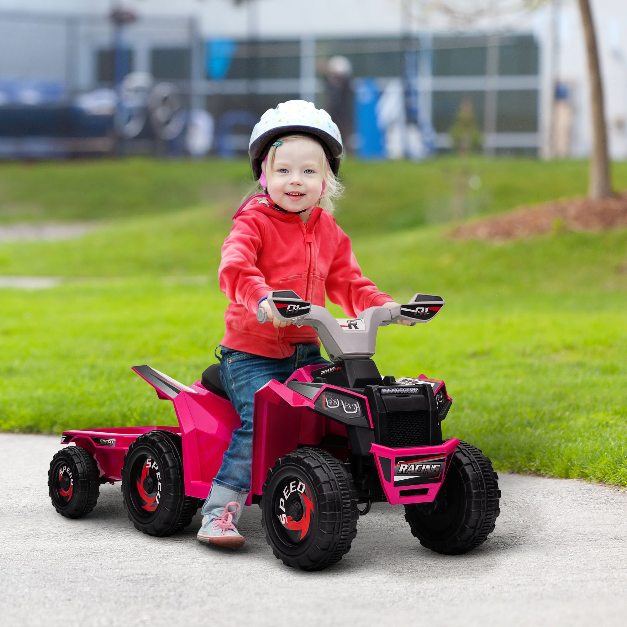 HOMCOM 6V Kids Quad Bike with Trailer - Blue