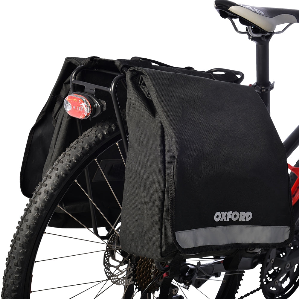 Oxford C20 pannier bags installed on a bicycle rear rack