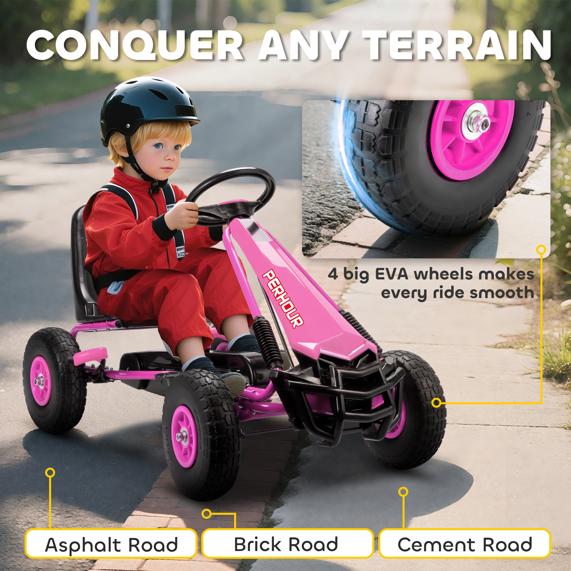 AIYAPLAY Kids Pedal Go Kart Adjustable Seat EVA Tyres