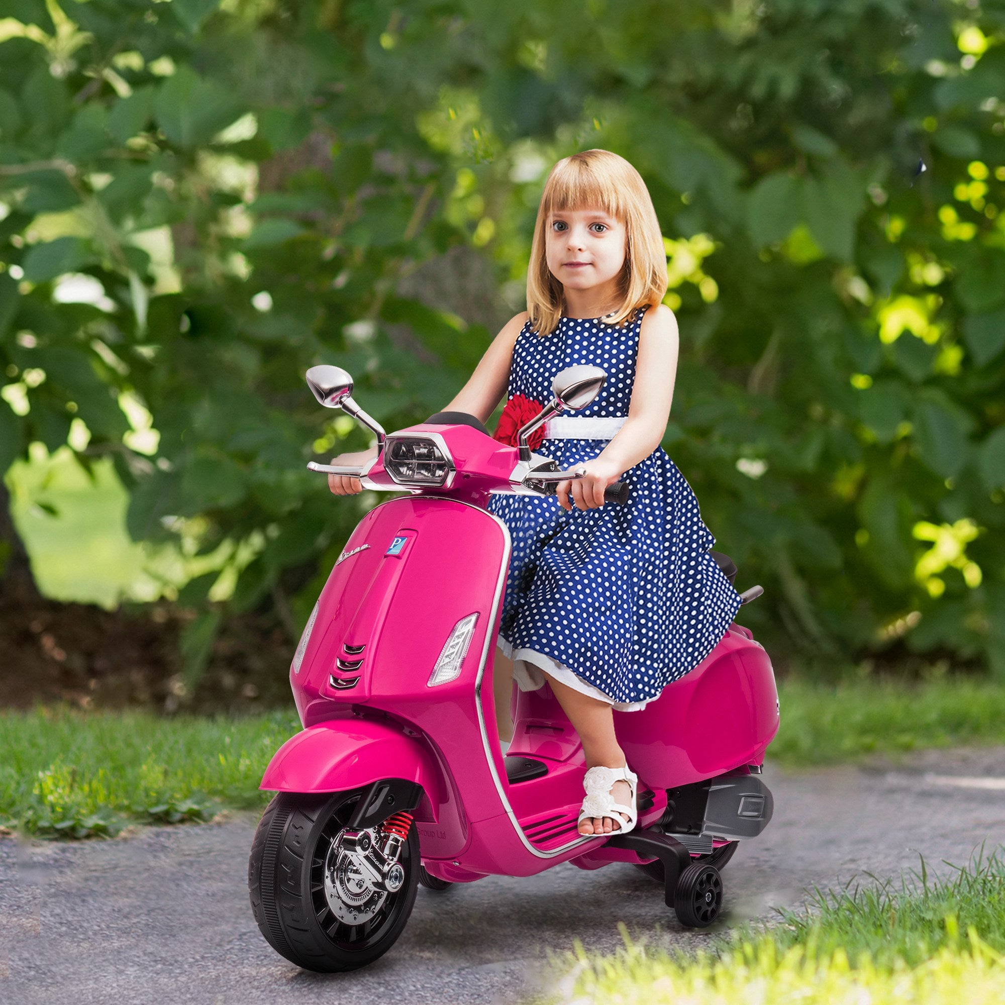 AIYAPLAY Vespa 12V Kids Electric Motorbike - Pink