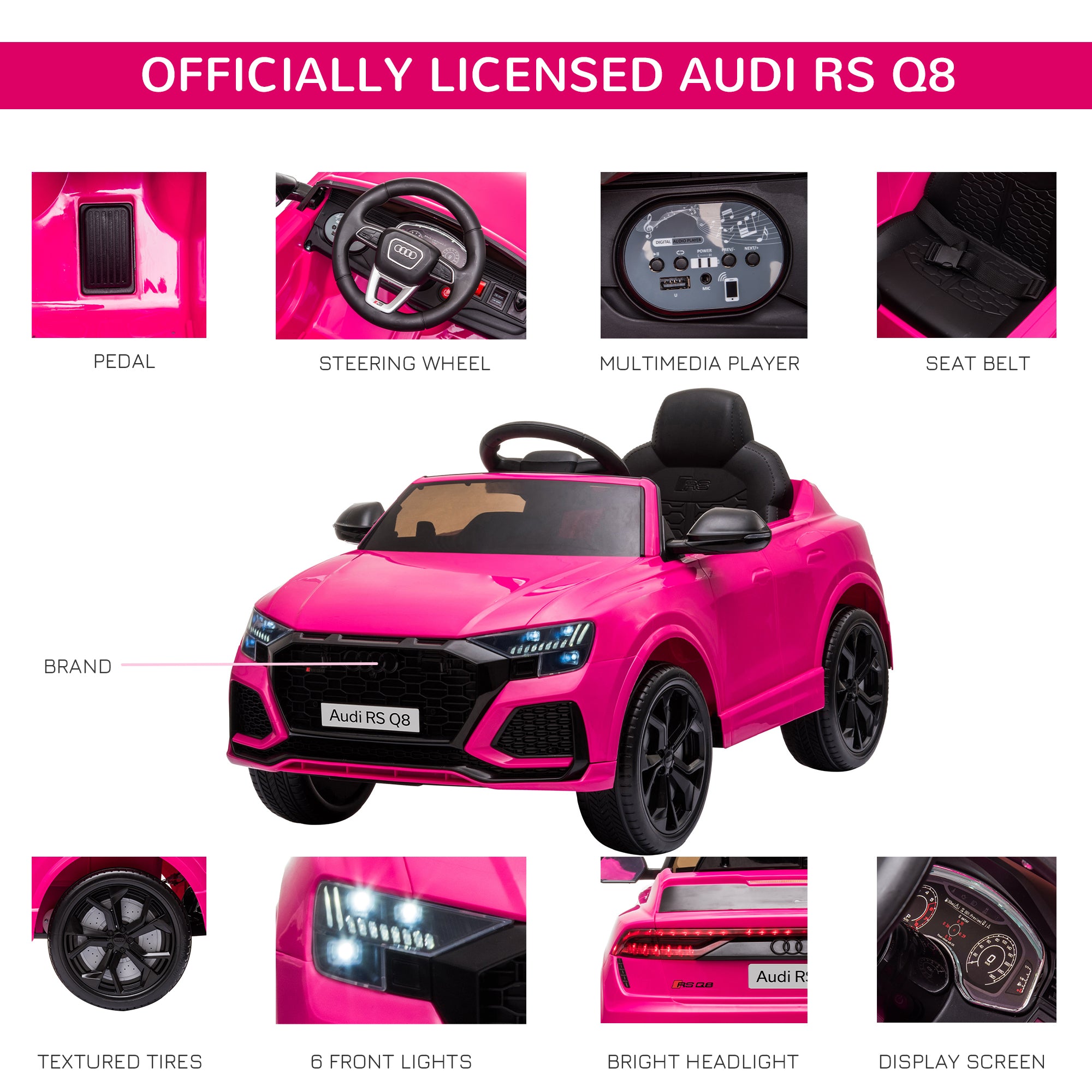 HOMCOM Audi RS Q8 6V Kids Ride-On Car - Pink