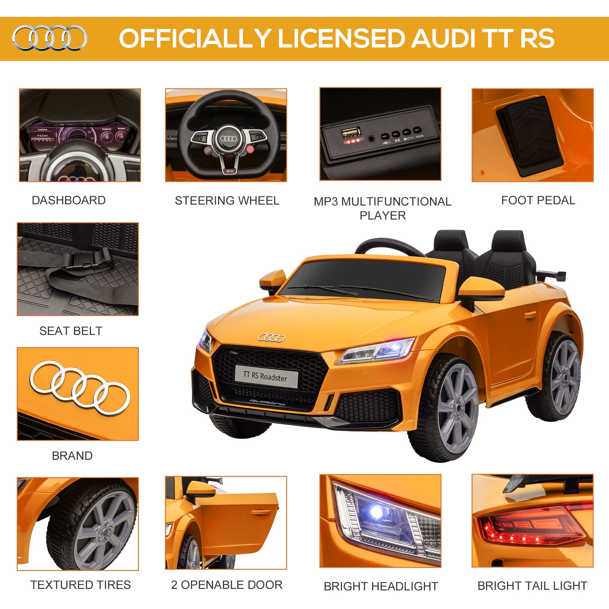HOMCOM Audi TT / TT RS 12V Kids Ride-On Car - Yellow