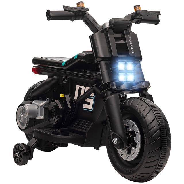 HOMCOM Kids Electric Motorbike with Training Wheels - Black