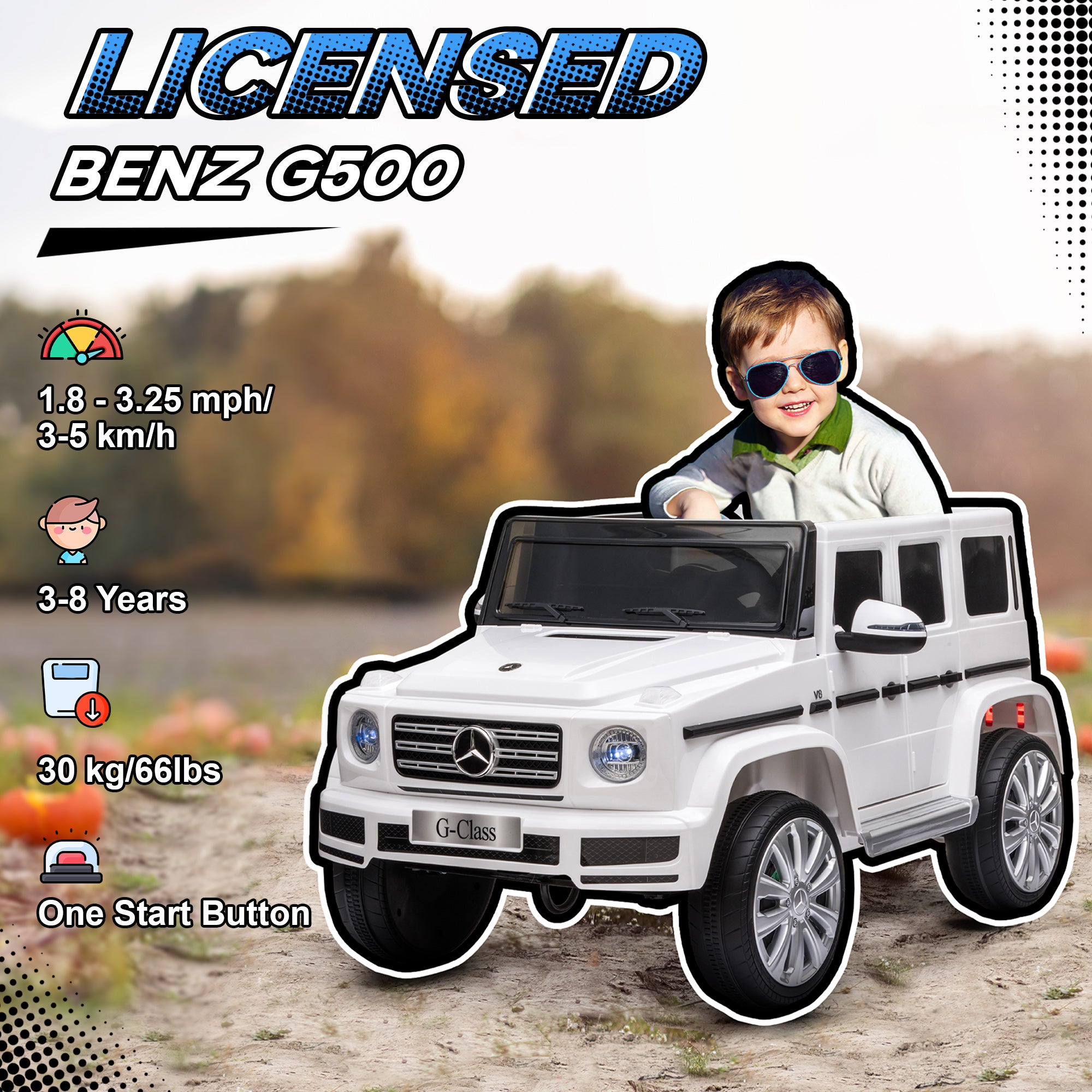 HOMCOM Mercedes-Benz G500 12V Kids Ride-On Car - White