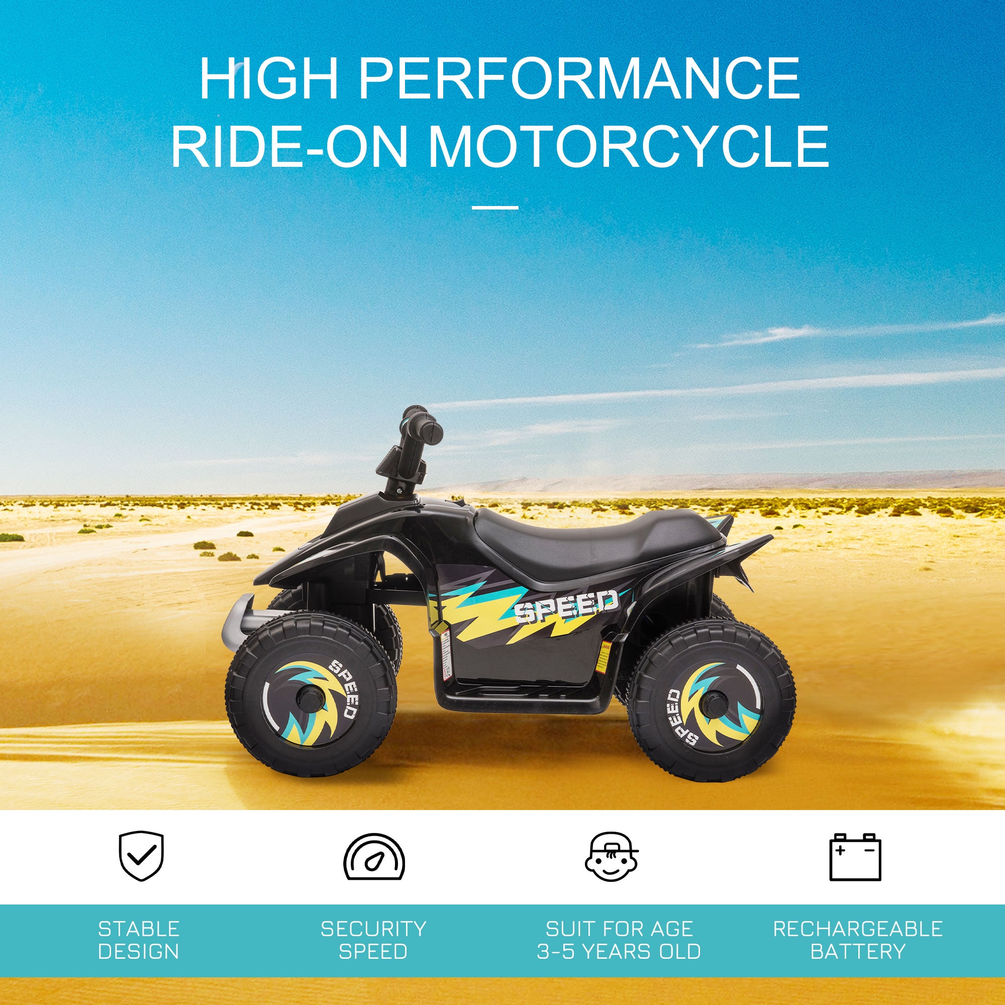 HOMCOM 6V Toddler Electric Ride-On / Quad Car - Black