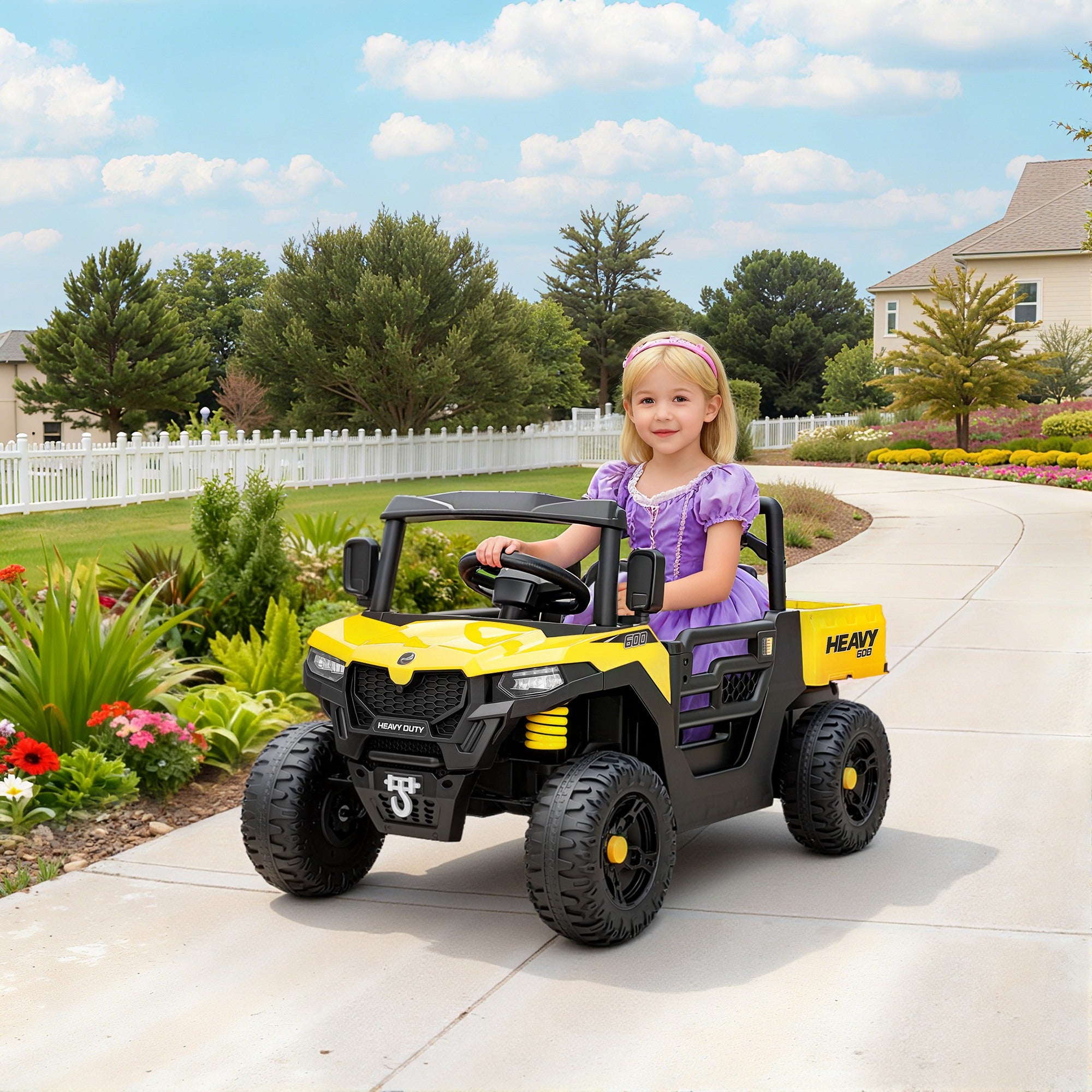 AIYAPLAY 12V Kids UTV Ride-On with Dump Bed