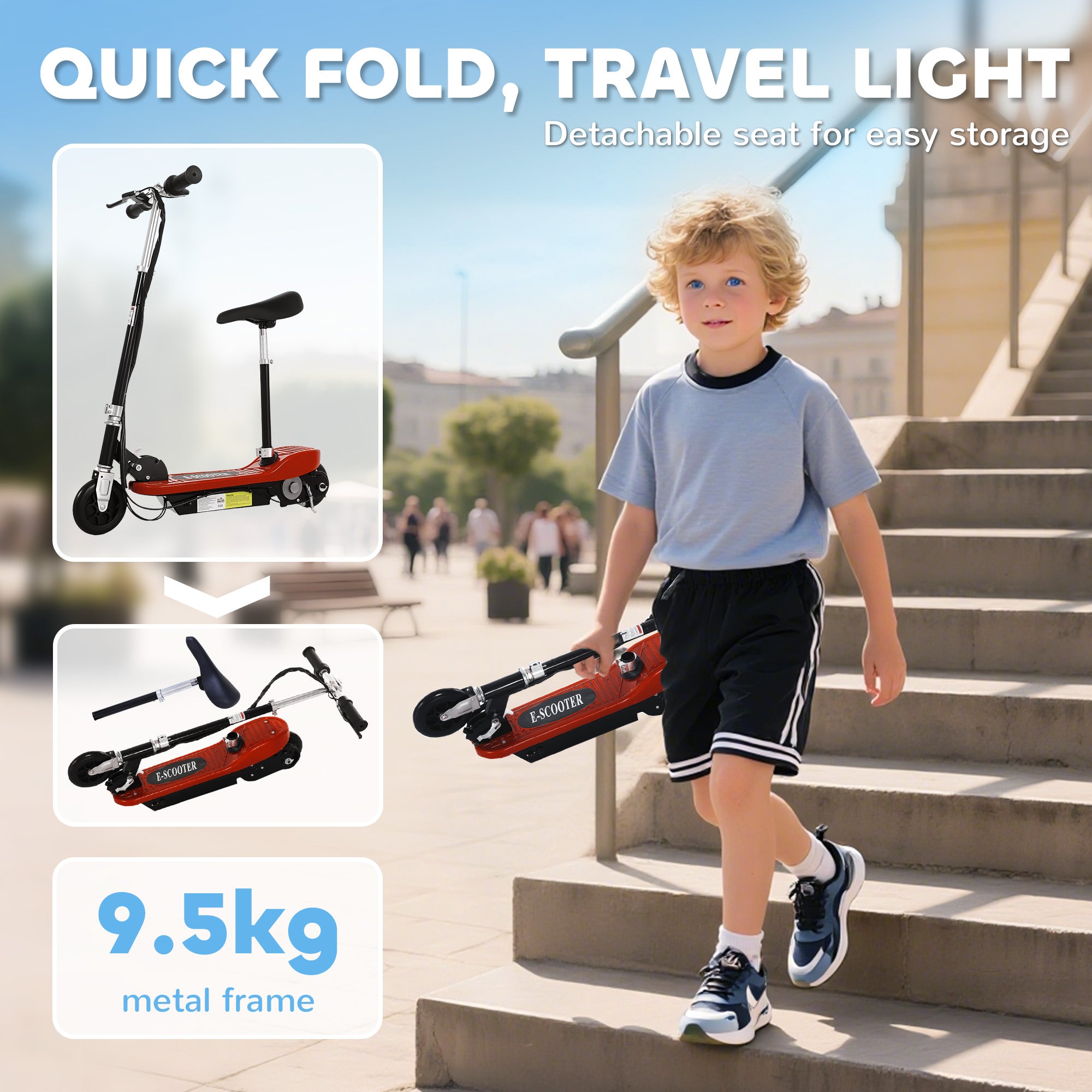 HOMCOM Kids Electric Scooter with Seat & Brakes
