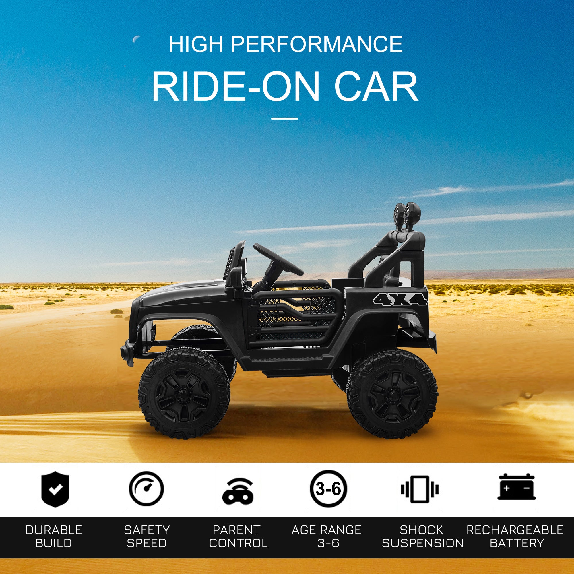 HOMCOM 12V Kids Off-Road Ride-On Car / Truck - Black