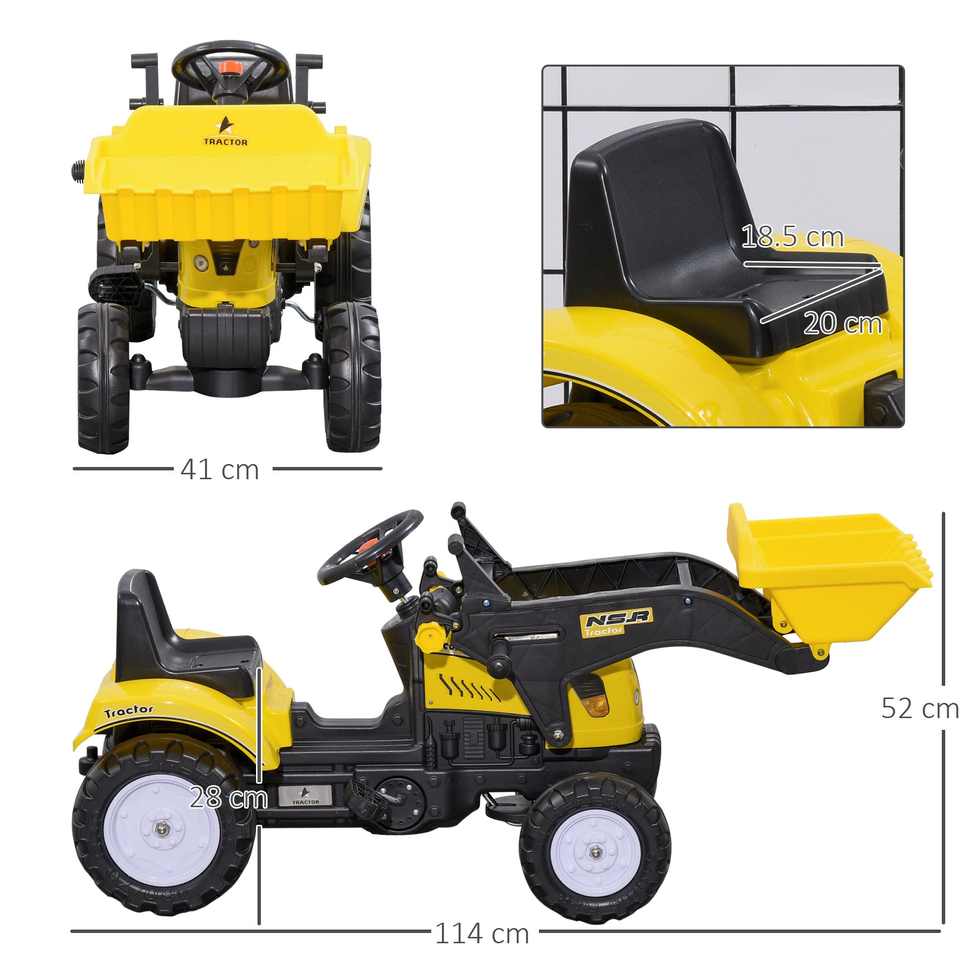 HOMCOM Pedal Go Kart Excavator Toy for 3 Years Old