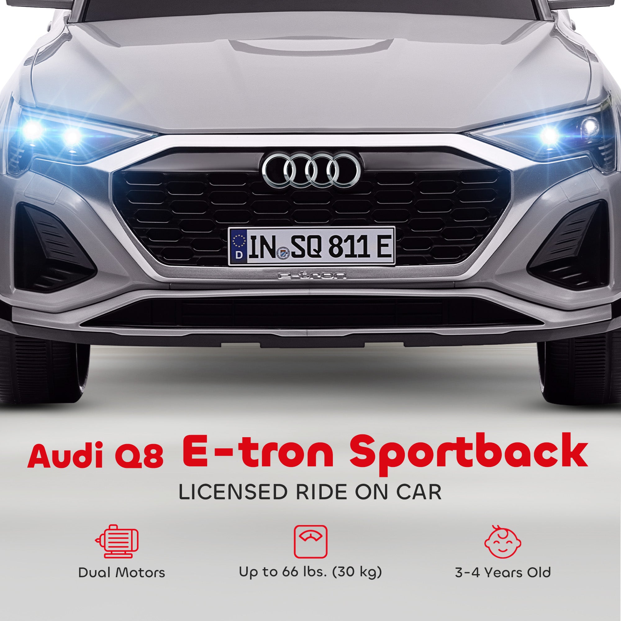 AIYAPLAY Audi Q8 e-tron Sportback 12V Kids Ride-On Car - Grey