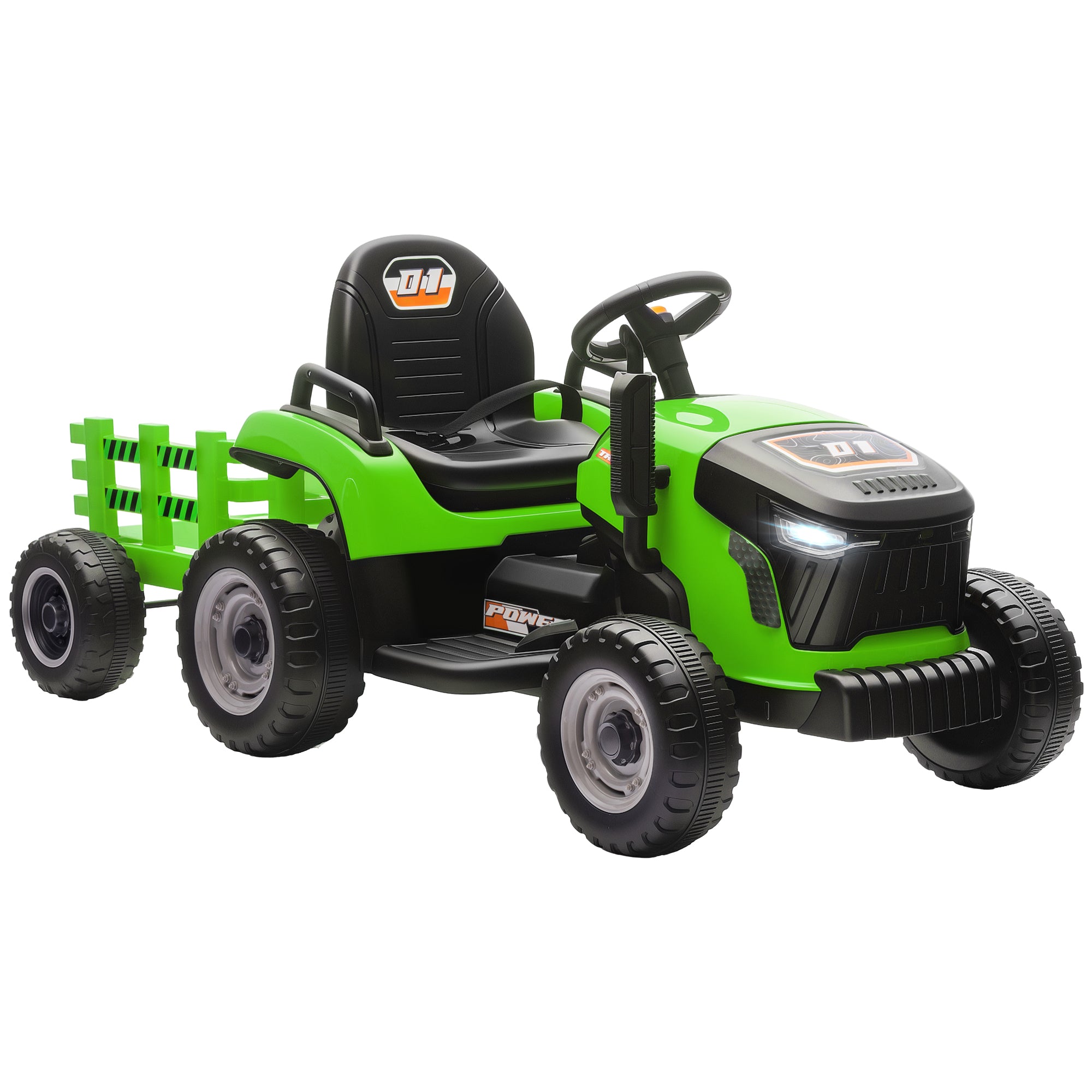 AIYAPLAY 12V Kids Ride-On Tractor with Trailer