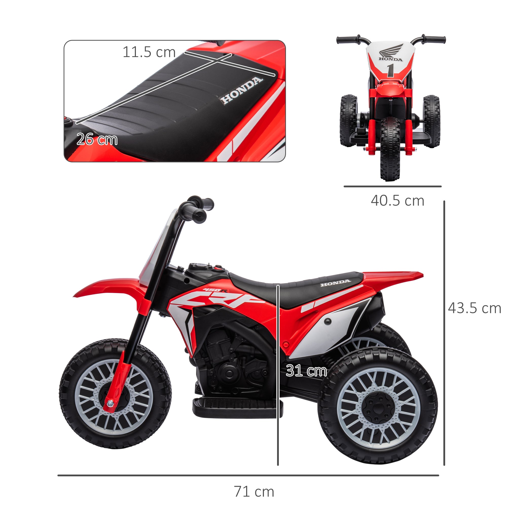 HOMCOM 6V Toddler Three-Wheel Motorbike - Red