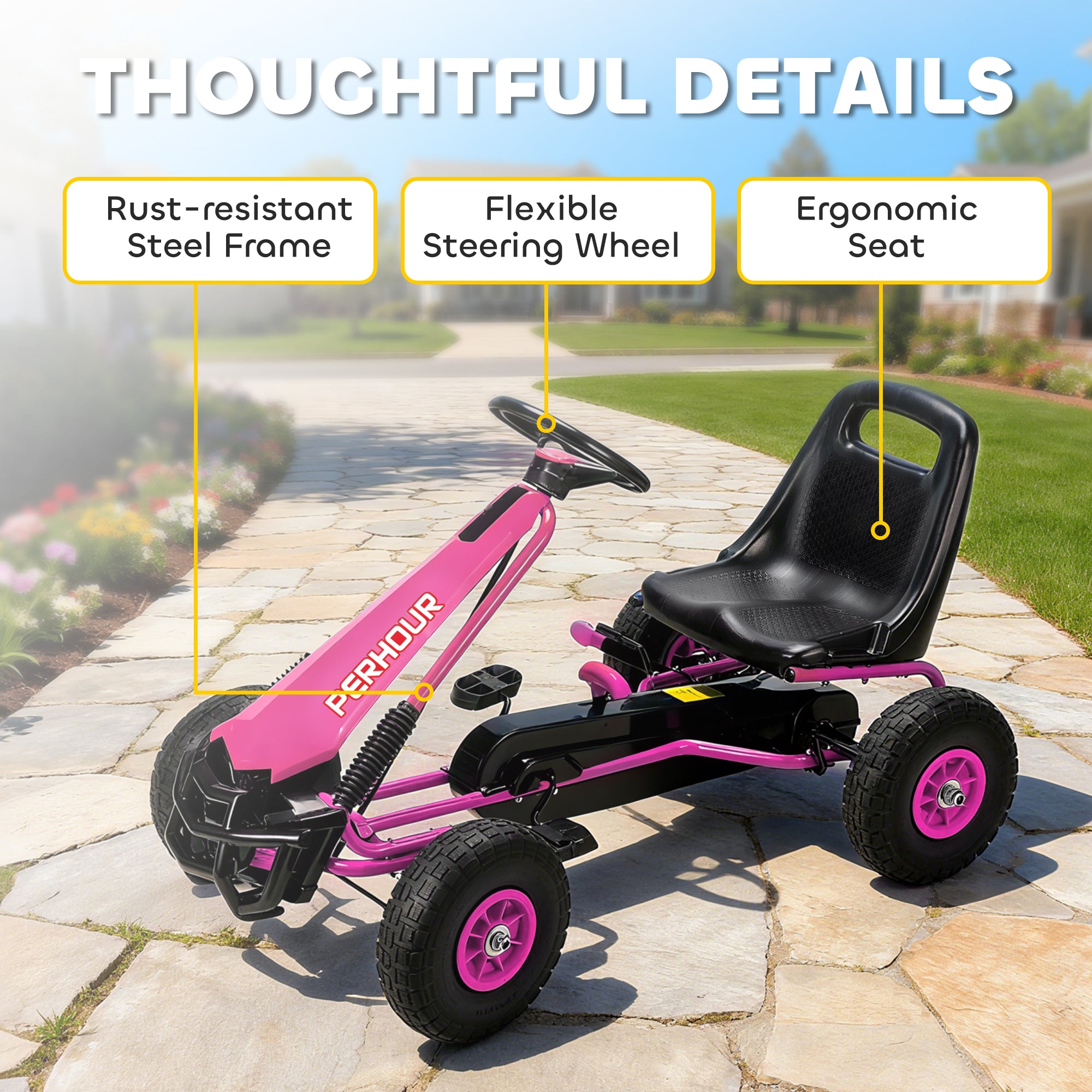 AIYAPLAY Kids Pedal Go Kart Adjustable Seat EVA Tyres