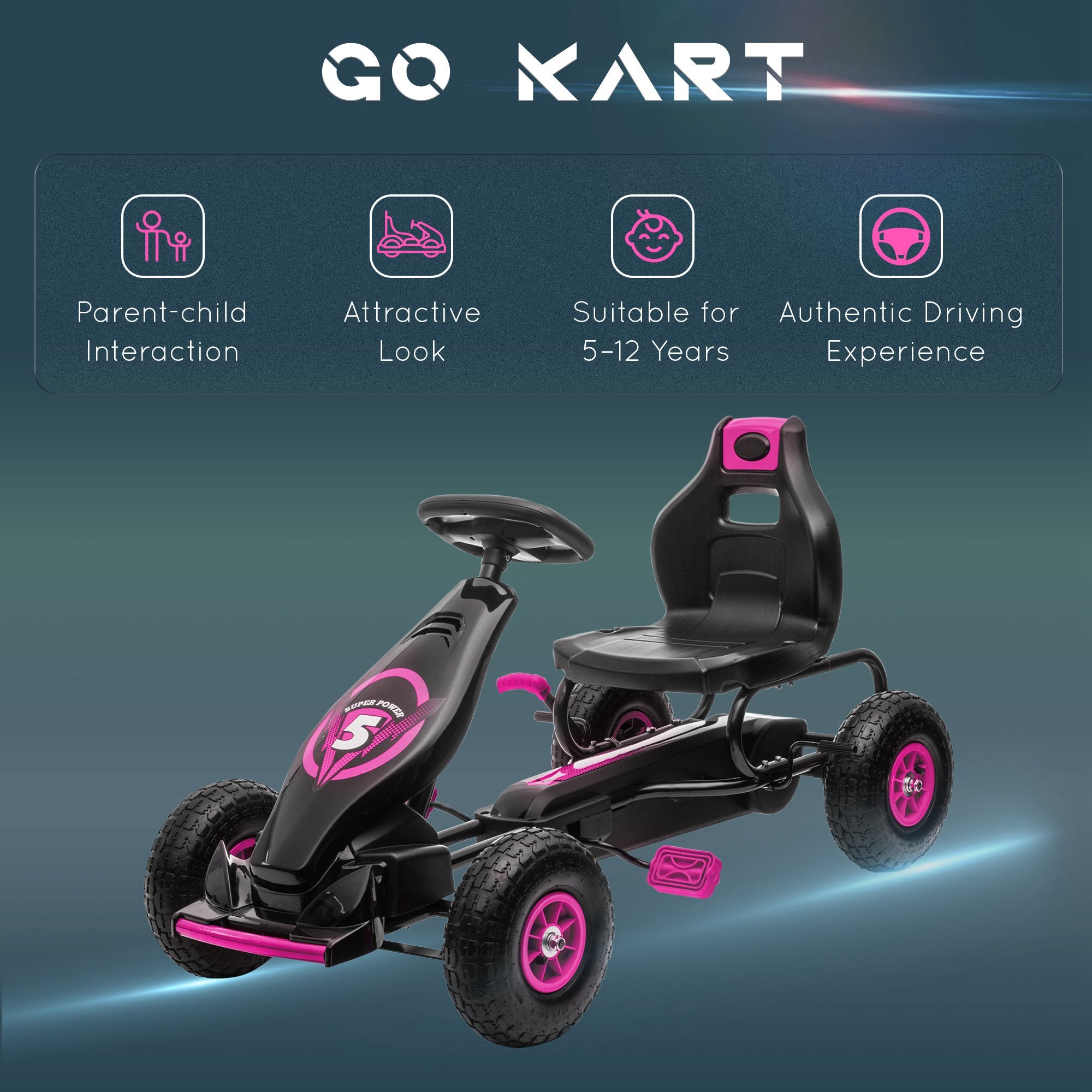 HOMCOM Kids Go Kart Adjustable Seat Inflatable Tyres