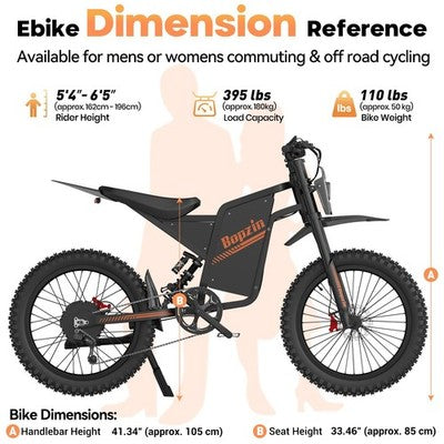 Bopzin Q8 Electric Bike size and dimensions