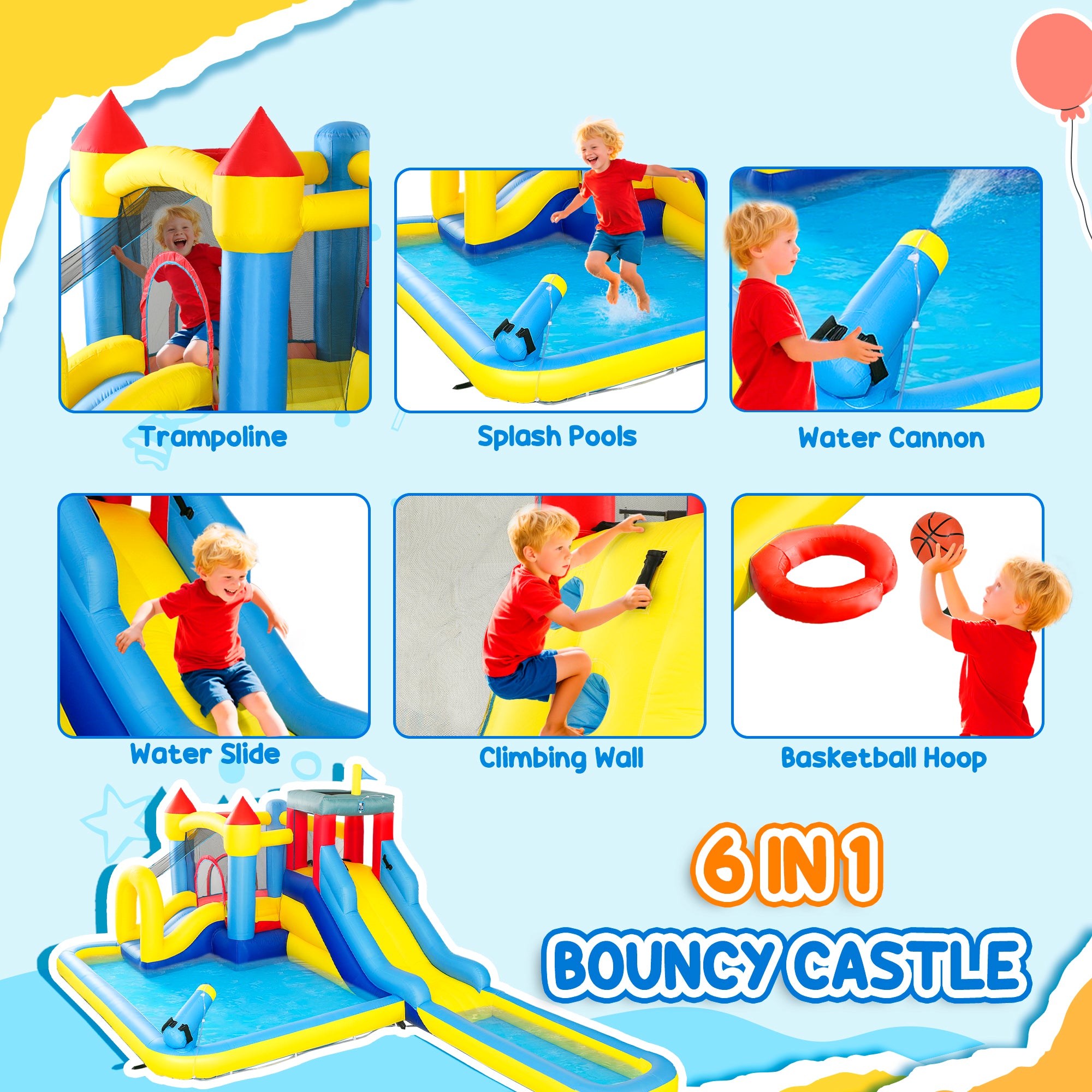AIYAPLAY 6-in-1 Water Bounce House with 2 Slides