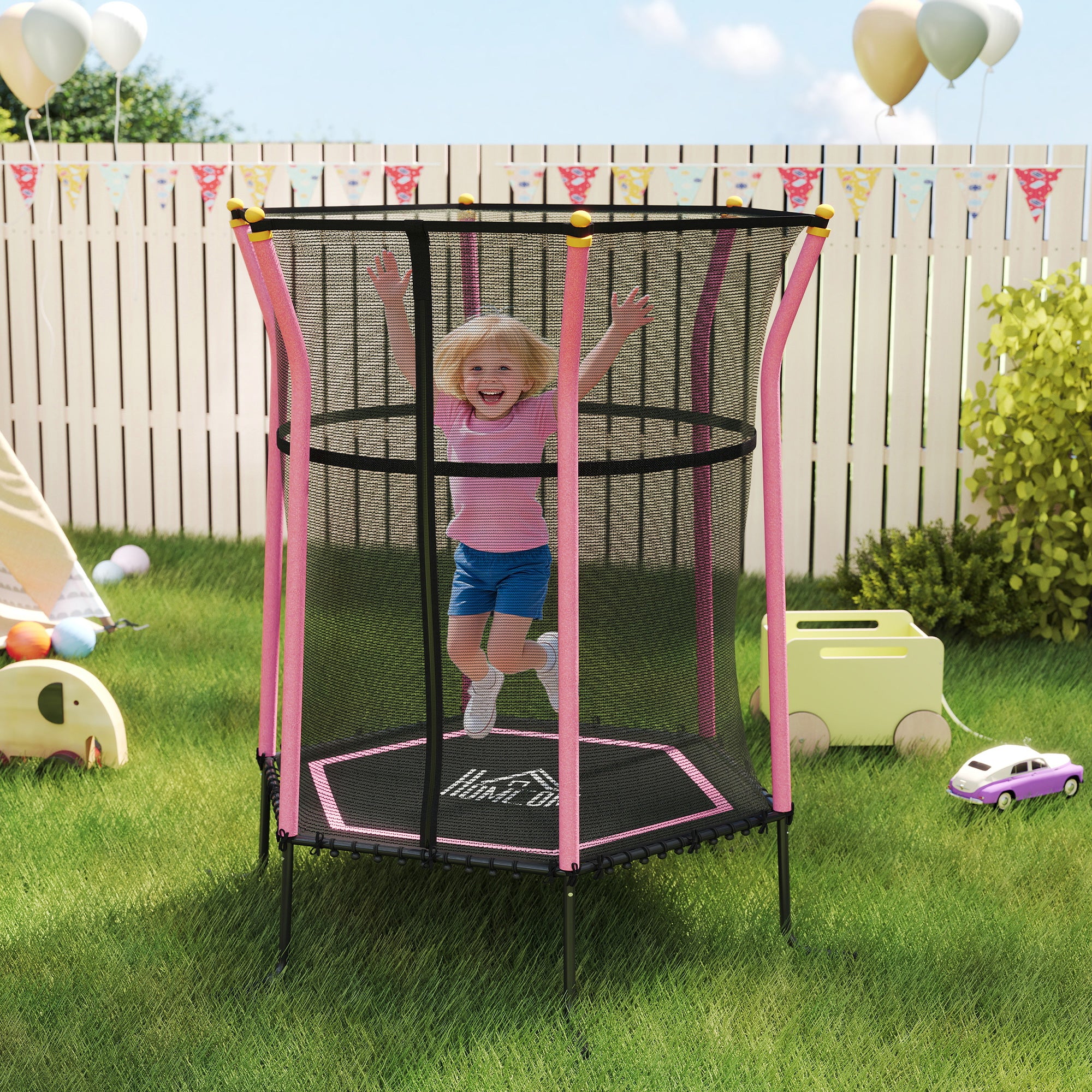 HOMCOM Kids Trampoline Mini Bouncer with Enclosure Safety Net For Ages 3-10 Years 2