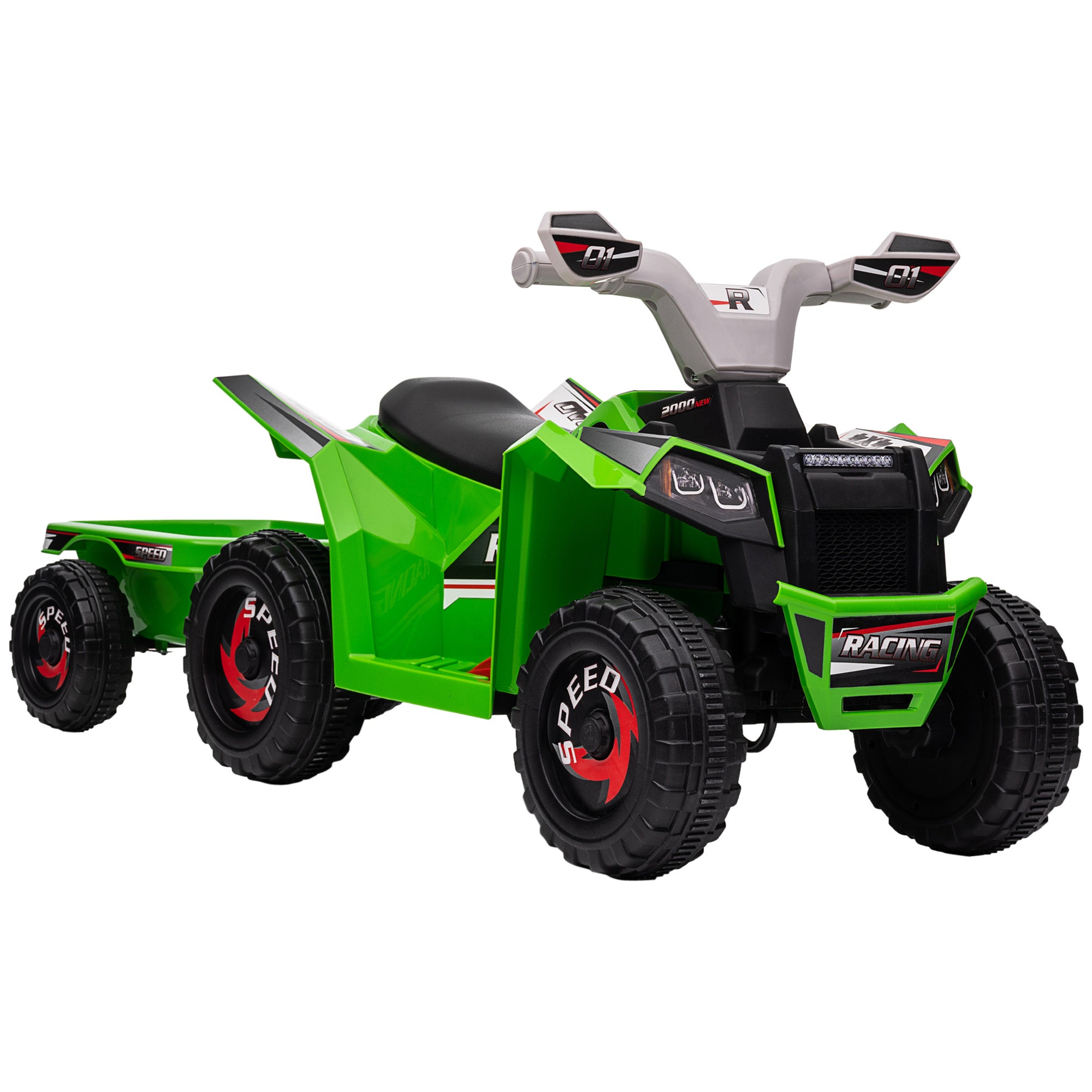 HOMCOM 6V Kids Quad Bike with Trailer - Blue