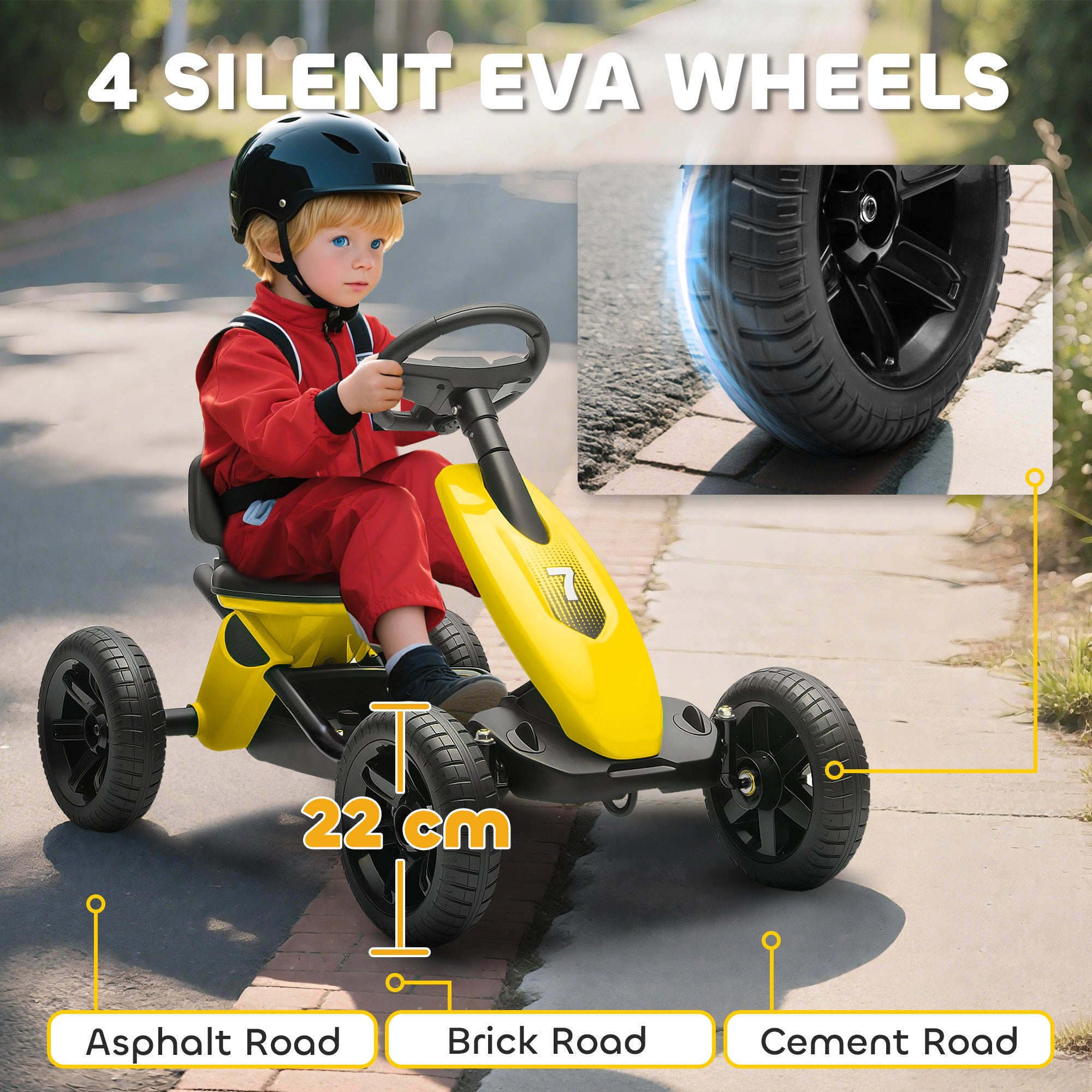 AIYAPLAY Kids Pedal Go Kart Metal Frame EVA Wheels