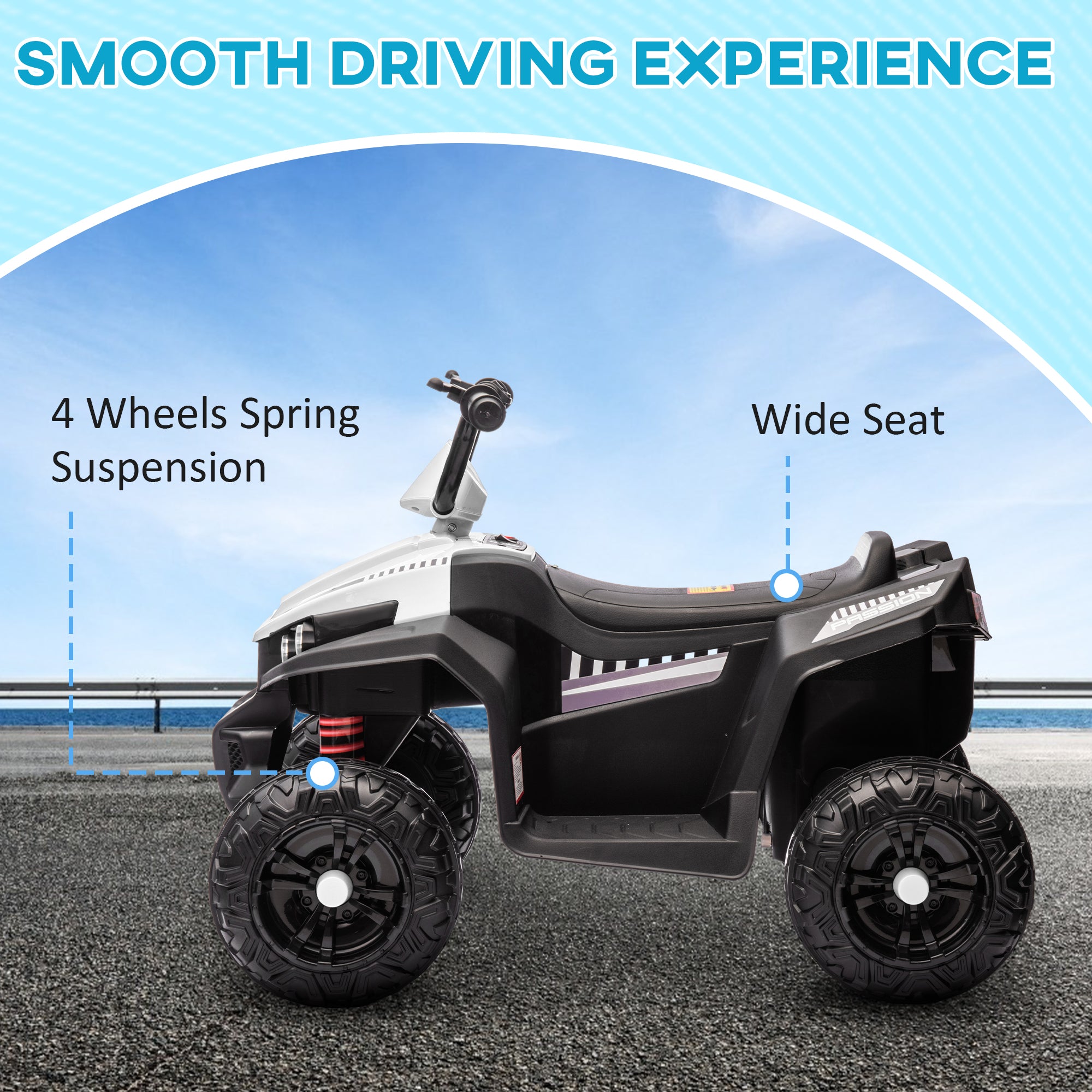 AIYAPLAY 12V Kids Electric Quad Bike - White