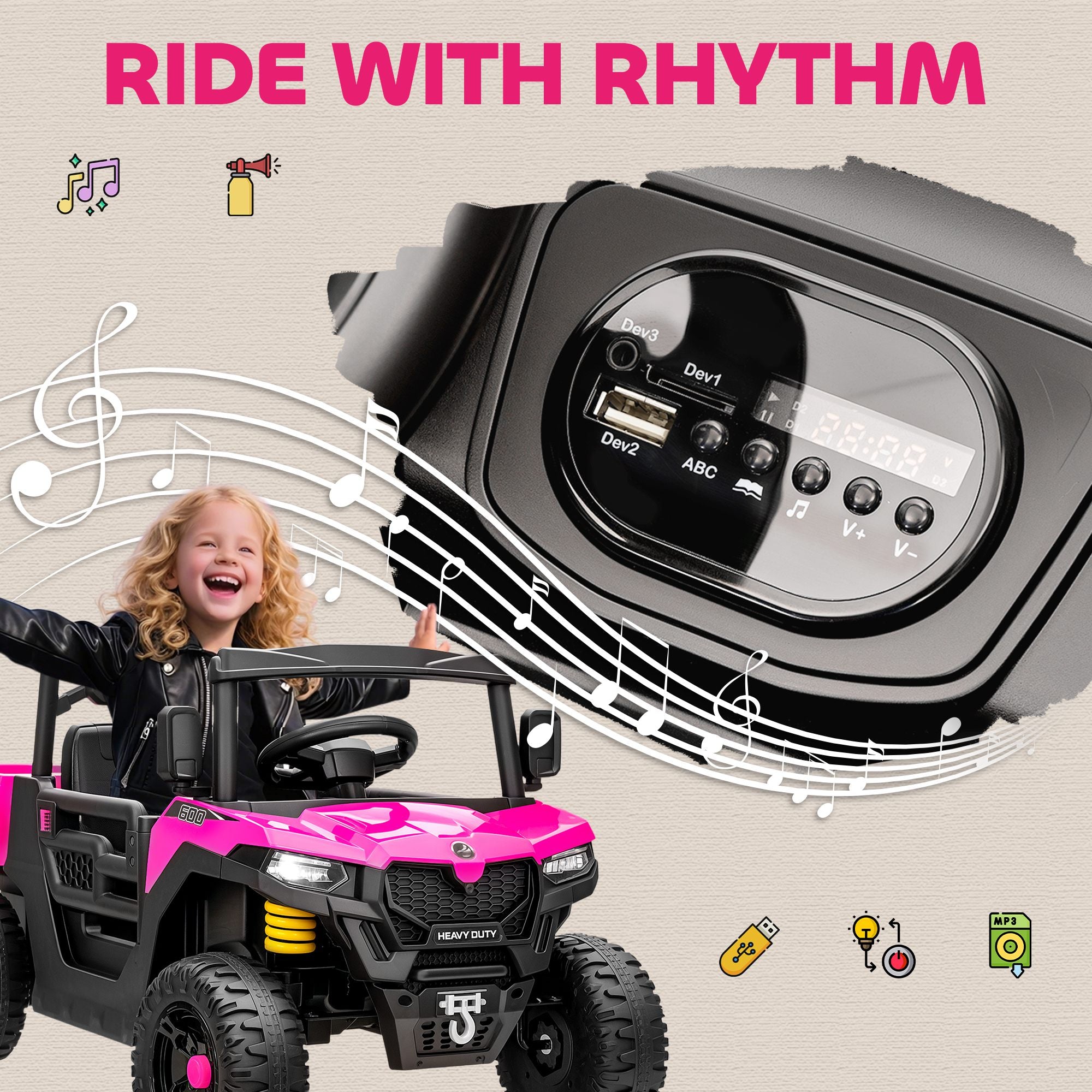 AIYAPLAY 12V Kids UTV Ride-On with Dump Bed