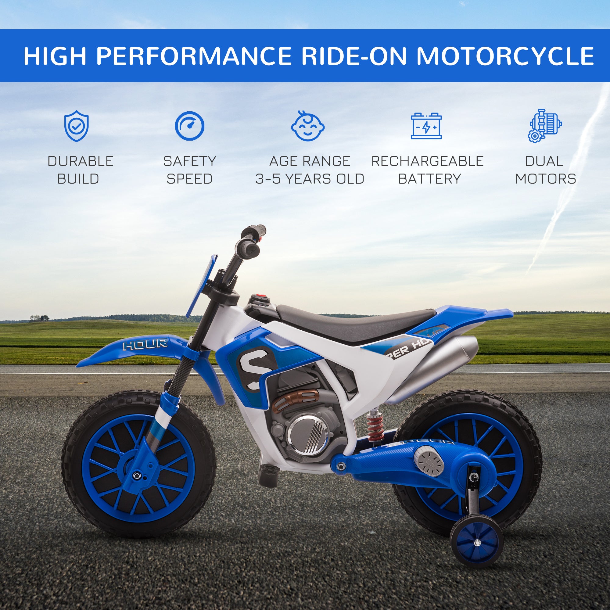 HOMCOM 12V Kids Electric Motorbike with Training Wheels