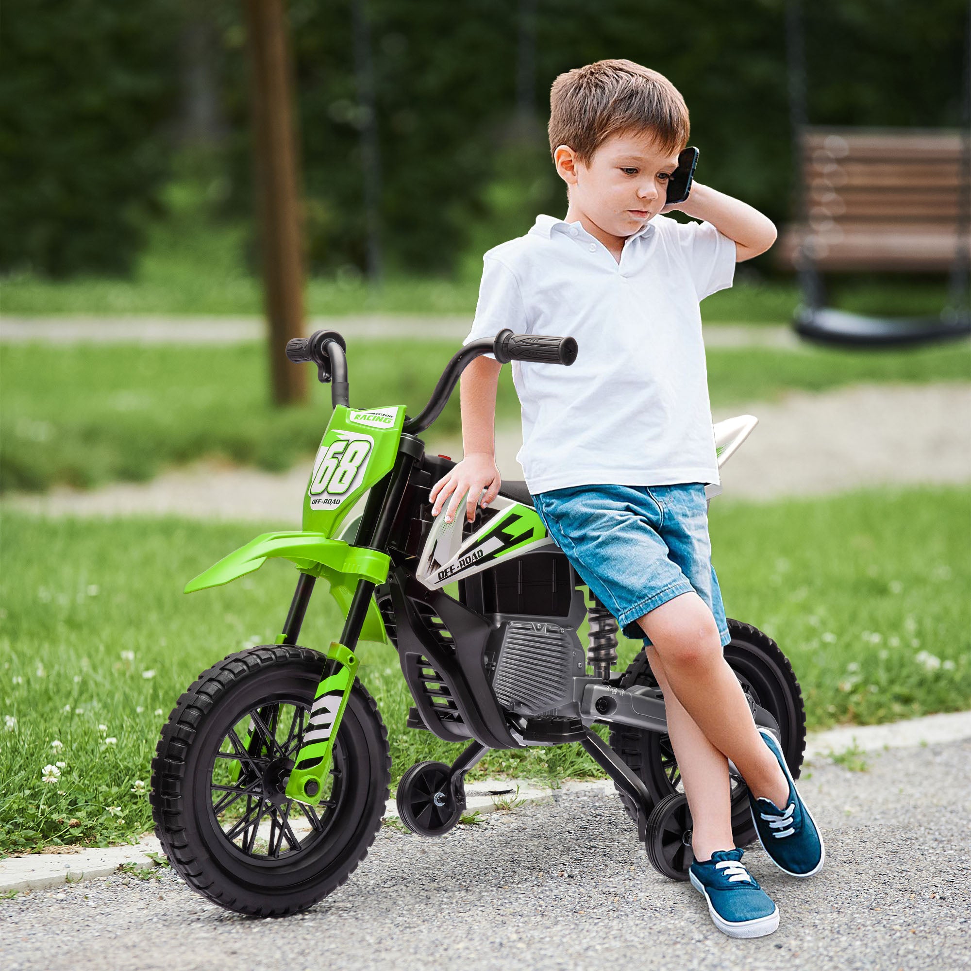 AIYAPLAY 12V Kids Electric Motorbike with Training Wheels