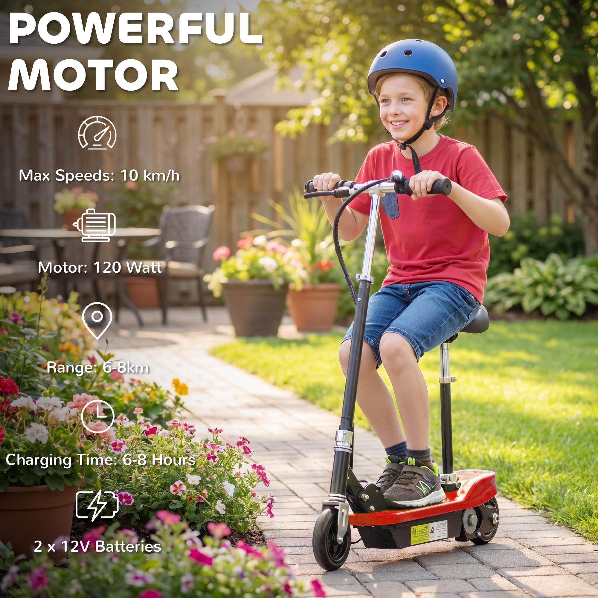 HOMCOM Kids Electric Scooter with Seat & Brakes
