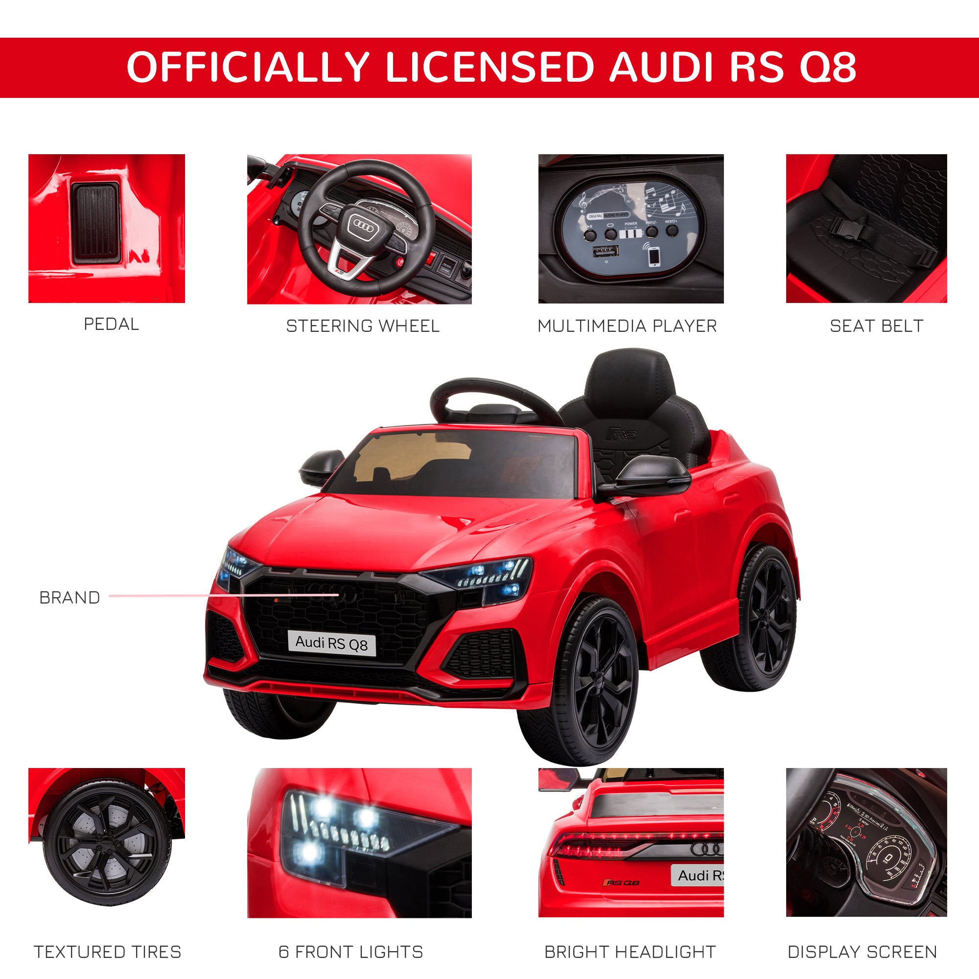 HOMCOM Audi RS Q8 6V Kids Ride-On Car - Red