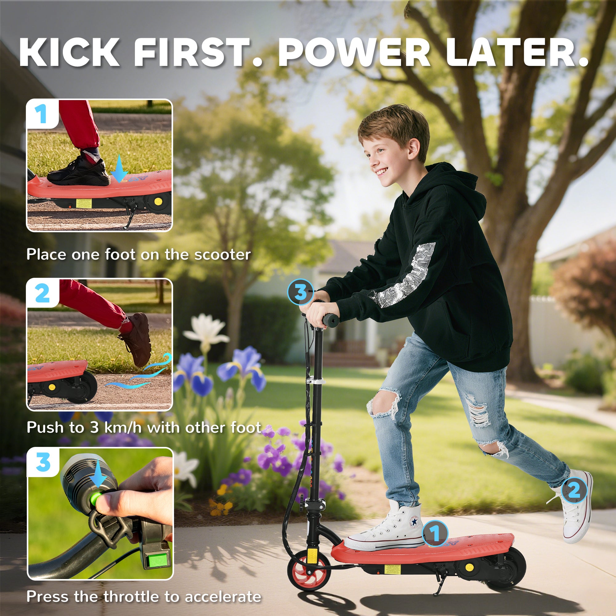 HOMCOM Kids Electric Scooter with LED Lights