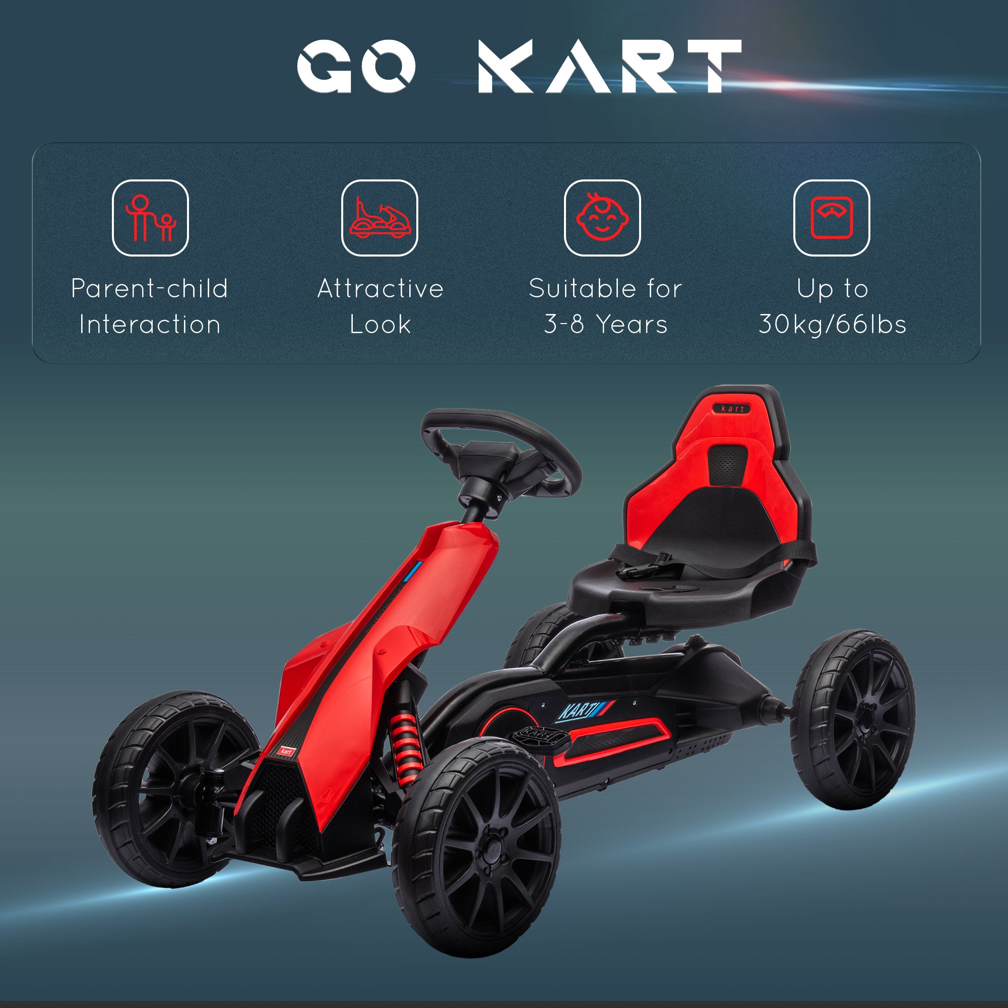 HOMCOM Kids Go Kart Adjustable Seat Handbrake