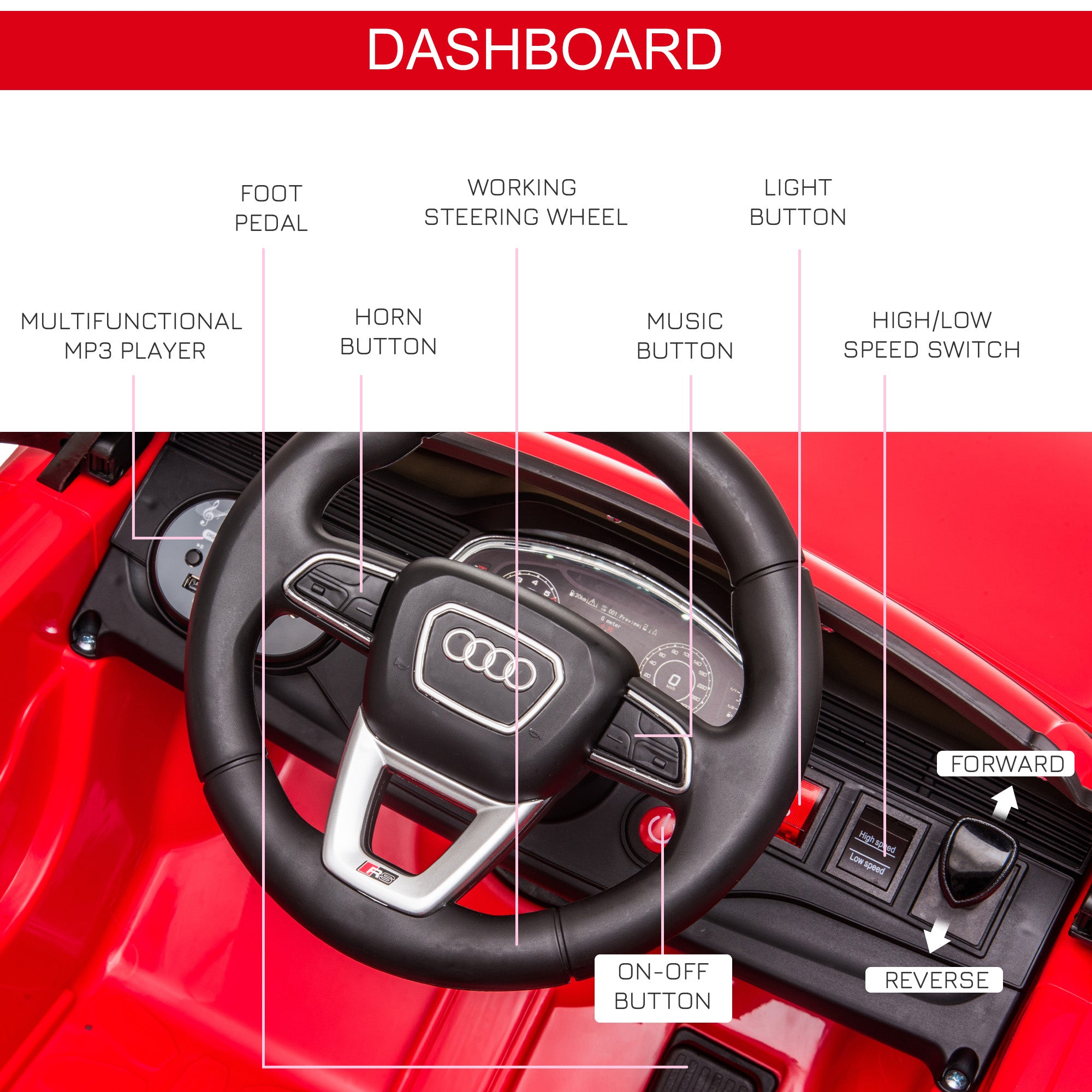 HOMCOM Audi RS Q8 6V Kids Ride-On Car - Red