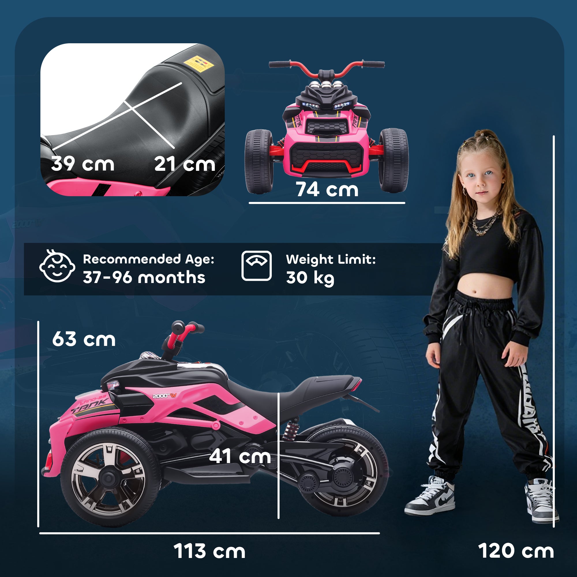 AIYAPLAY 12V Three-Wheel Kids Electric Car - Black
