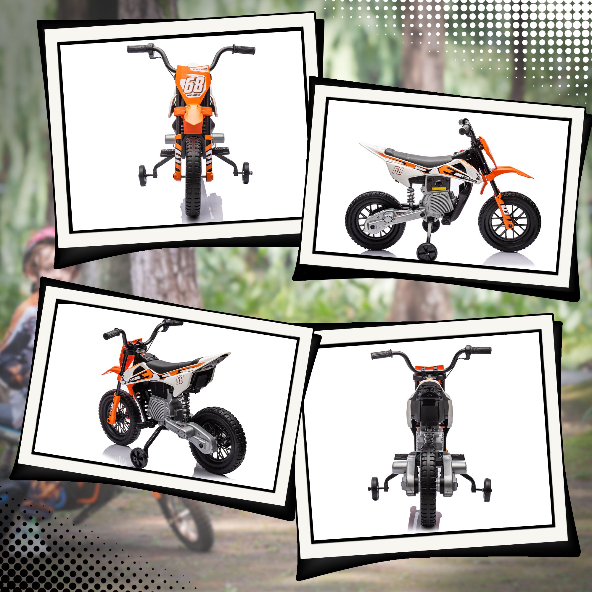 AIYAPLAY 12V Kids Electric Motorbike with Training Wheels