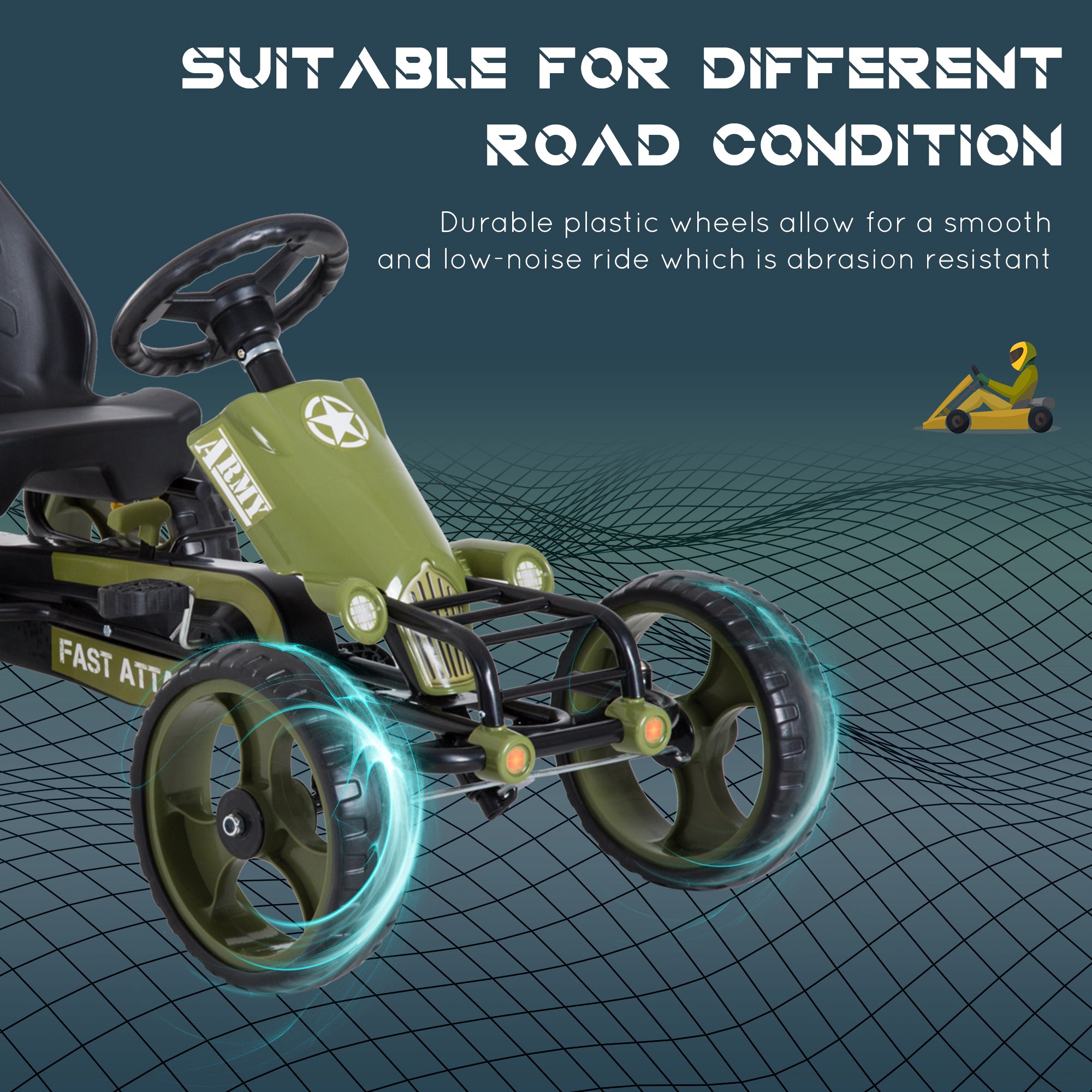 HOMCOM Kids Go Kart Racer Adjustable Seat Green