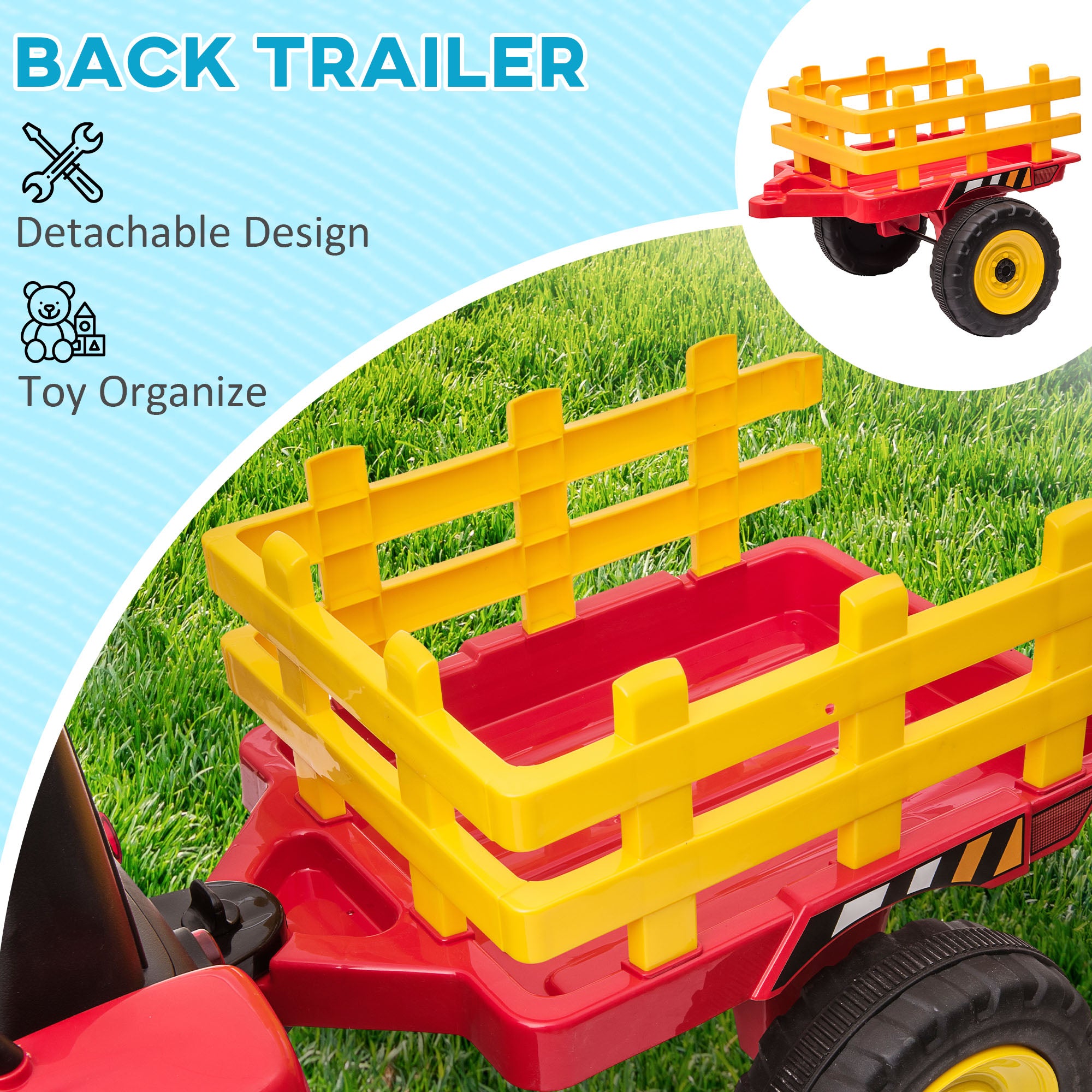 HOMCOM Kids Electric Ride-On Tractor with Trailer
