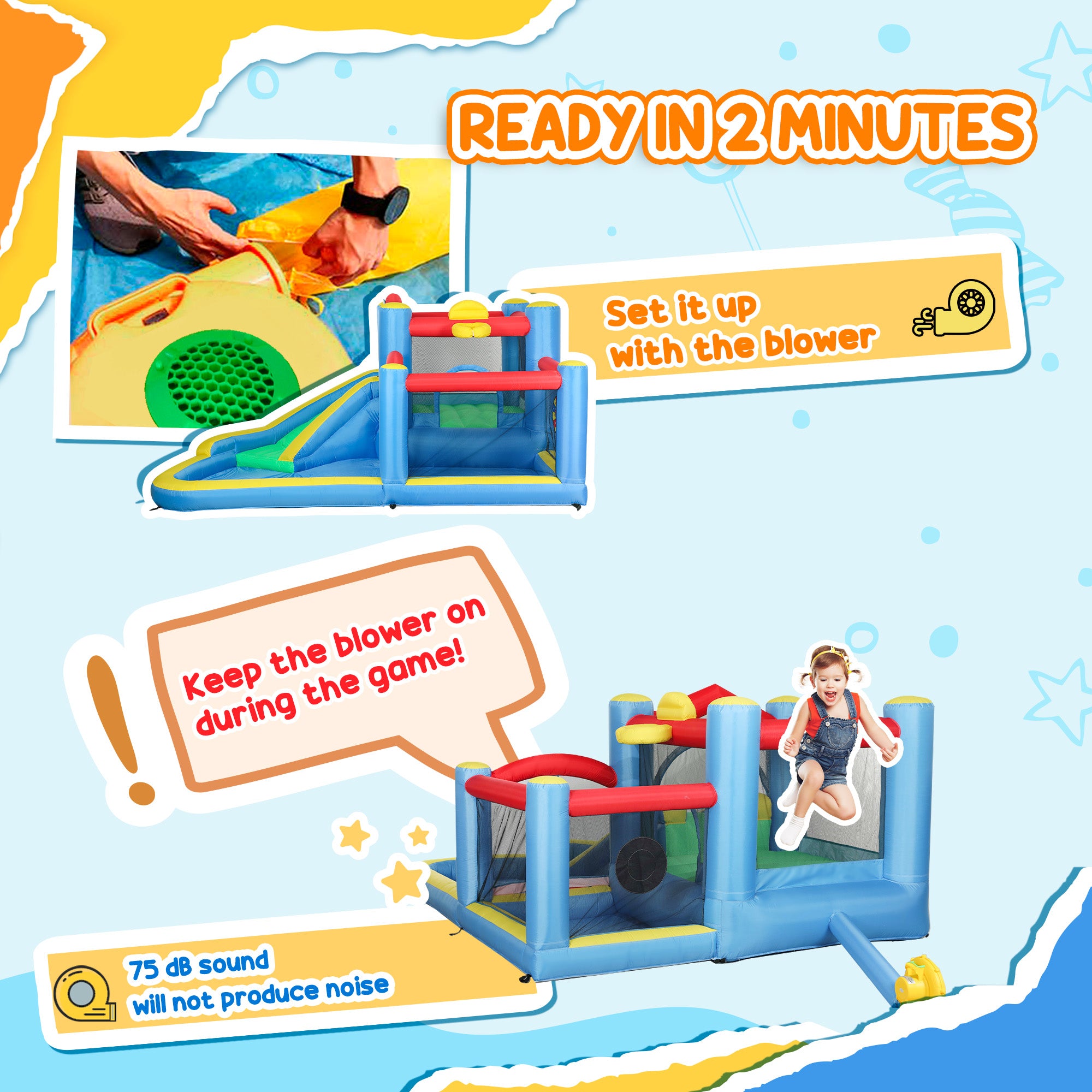 AIYAPLAY Bouncy Castle with Long Slide & Dart Board